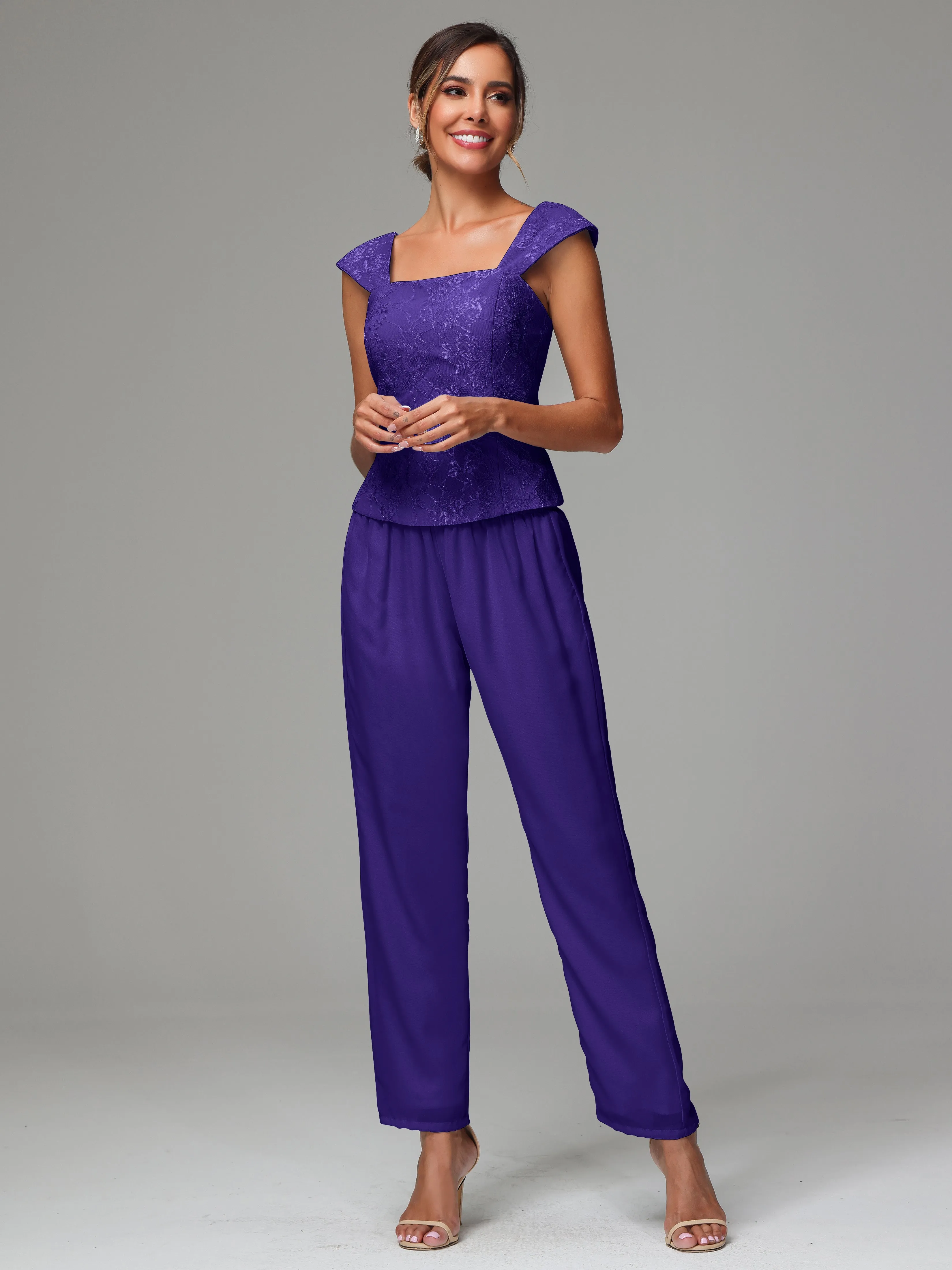 3 Pieces Chiffon Lace Long Sleeves Mother Of The Bride Dress Pants Suits
