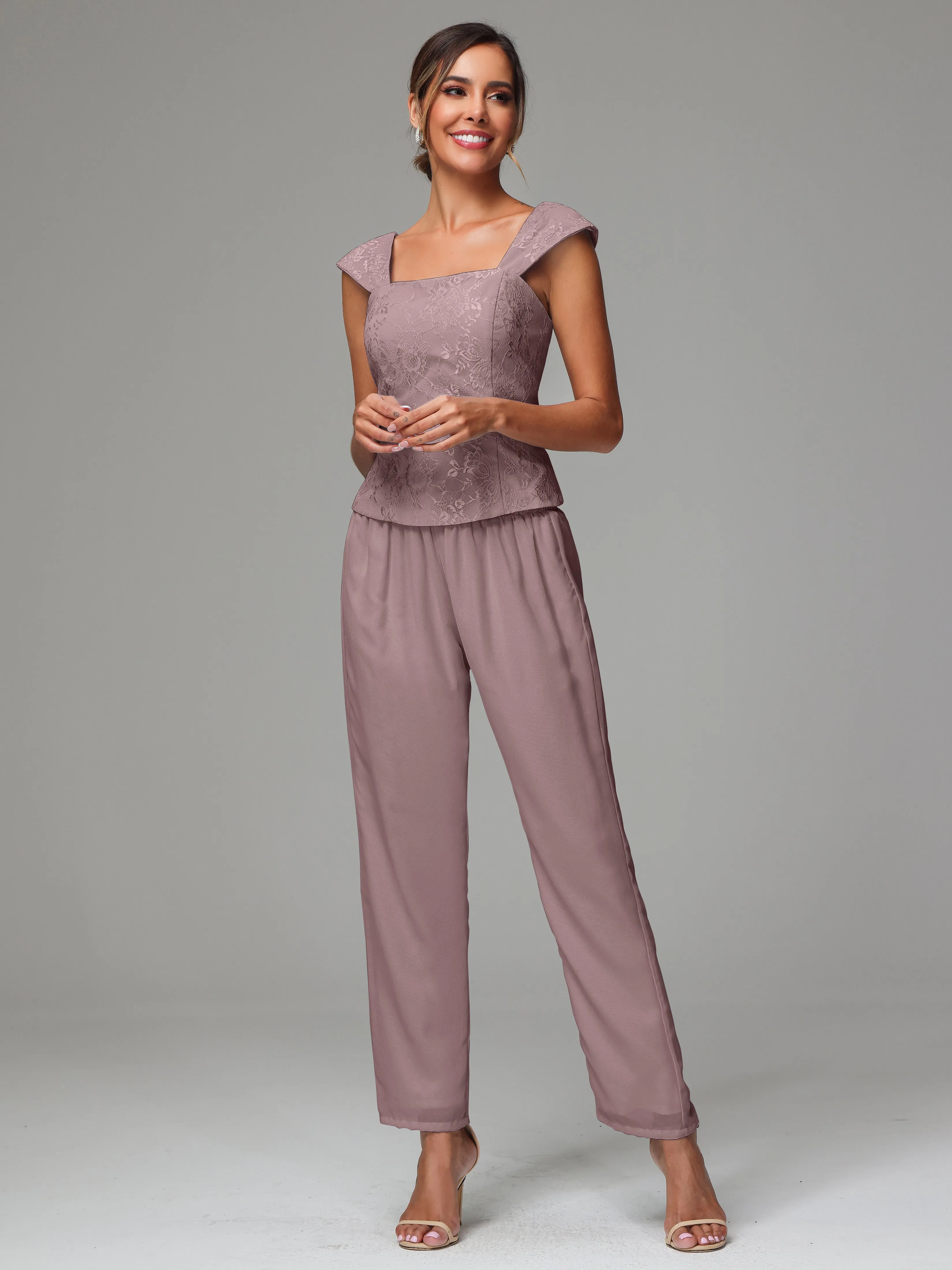 3 Pieces Chiffon Lace Long Sleeves Mother Of The Bride Dress Pants Suits