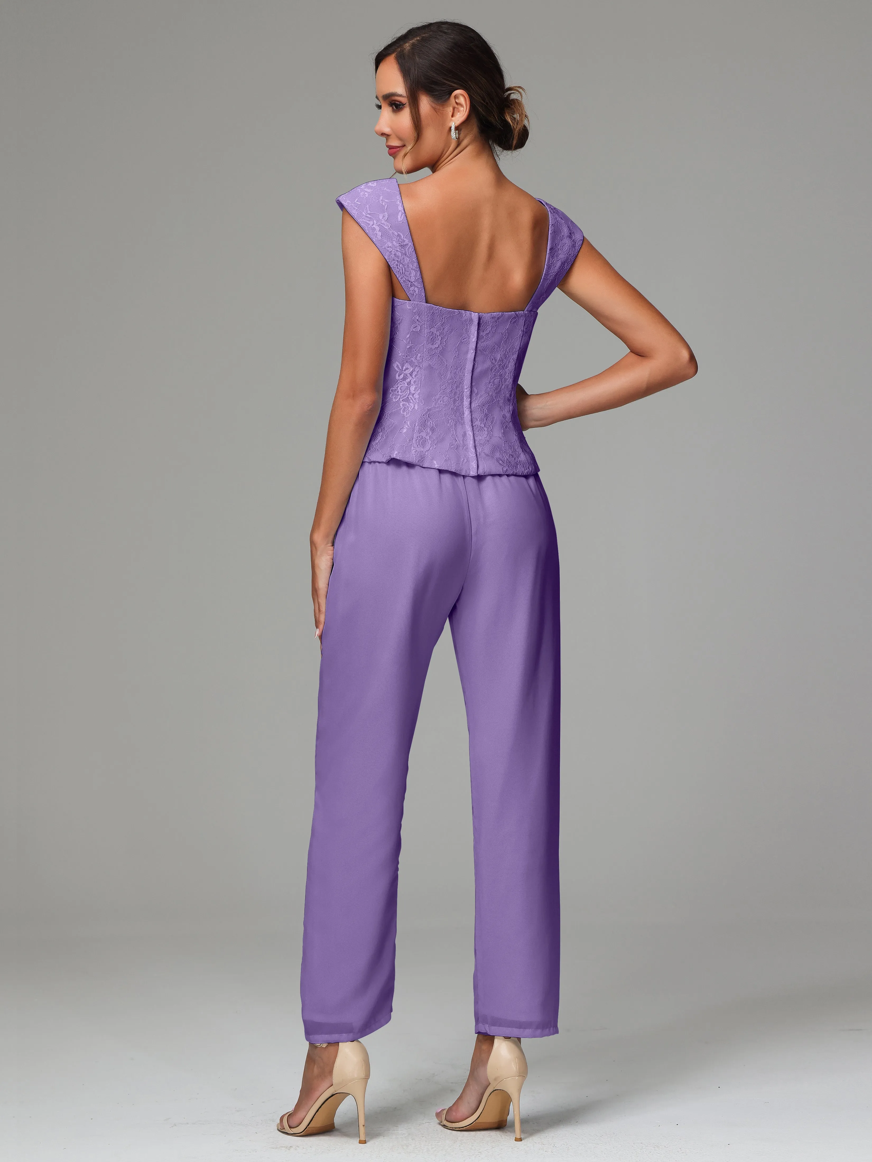 3 Pieces Chiffon Lace Long Sleeves Mother Of The Bride Dress Pants Suits