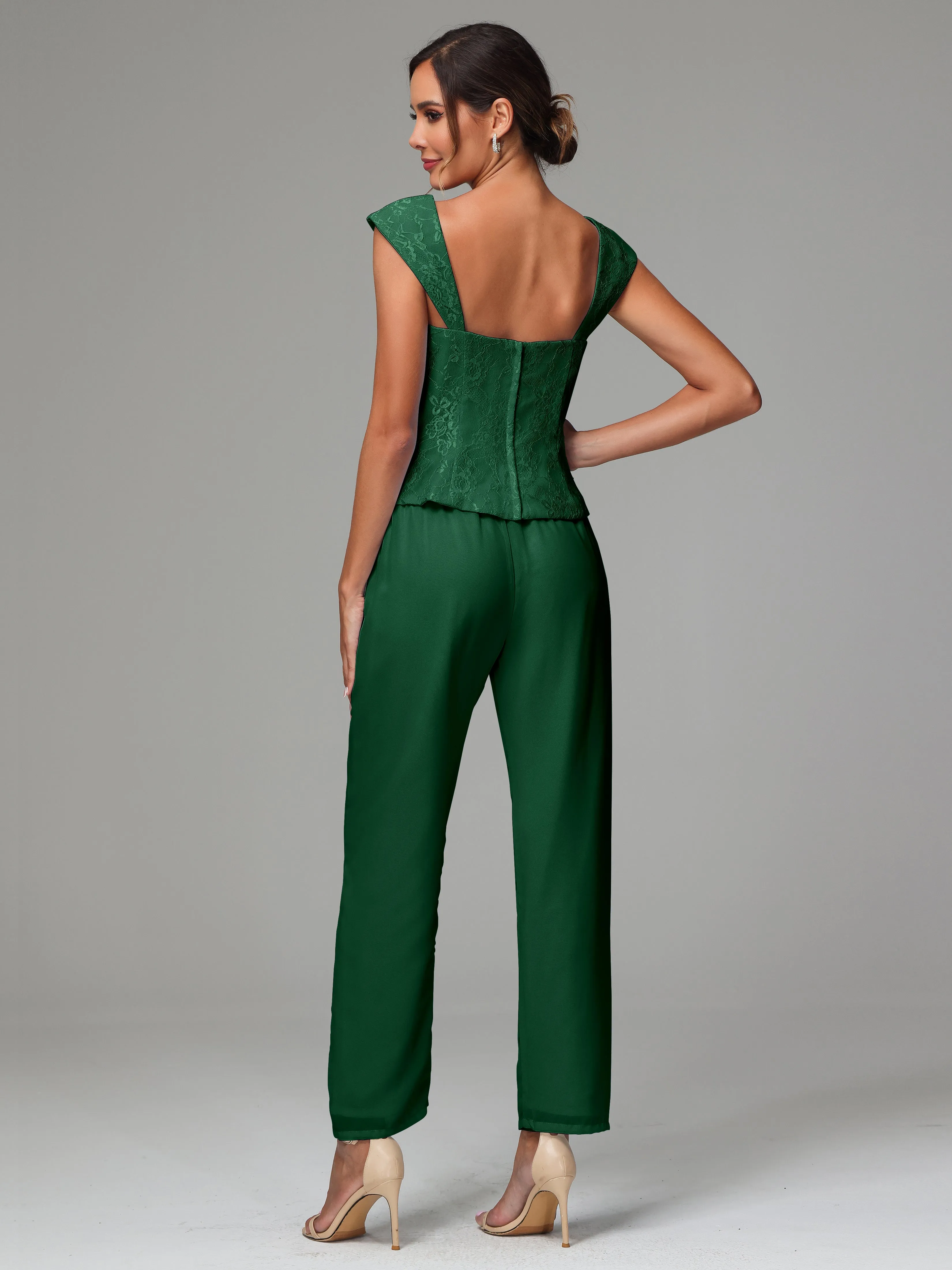 3 Pieces Chiffon Lace Long Sleeves Mother Of The Bride Dress Pants Suits