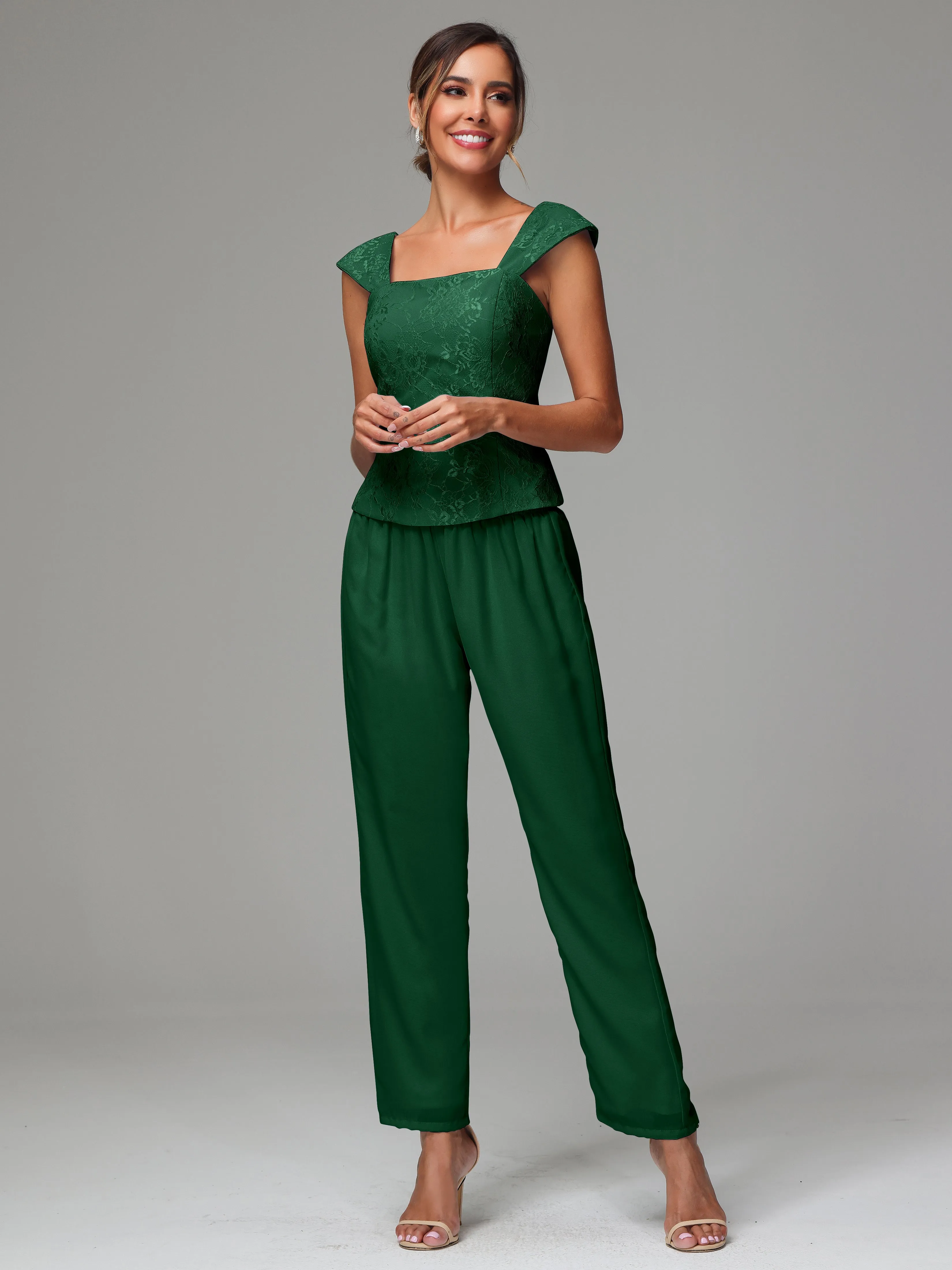3 Pieces Chiffon Lace Long Sleeves Mother Of The Bride Dress Pants Suits