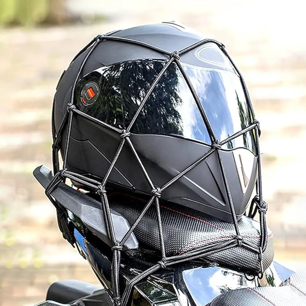 (30x30cm) Motorcycle luggage net bicycle safety net for luggage rack with hooks - Black