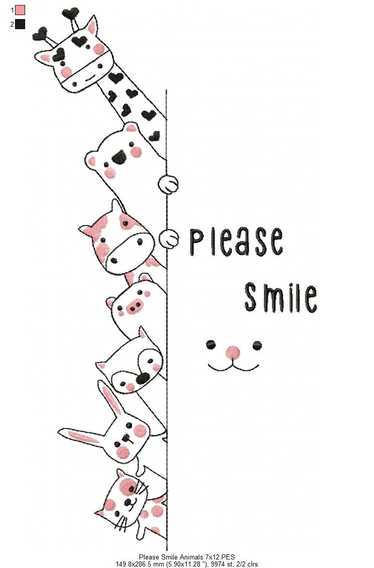 Animals Please Smile - Fill Stitch