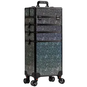 AROUS Rolling Makeup Train Case Large Storage Cosmetic Trolley 5 in 1 Large Capacity Trolley Makeup Travel Case with Key Swivel Wheels Salon Barber Case Traveling Cart Trunk, Black (Black)