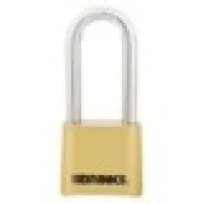 Brinks Commercial 50mm Commercial Brass 4-Dial Resettable Combination Lock with 2 3/8” Shackle Clearance - Brass Plated with Chrome Plated Boron Steel Shackle