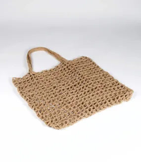 Cargo Net Shopper, Natural Jute Crochet with Macrame Handle - Natural