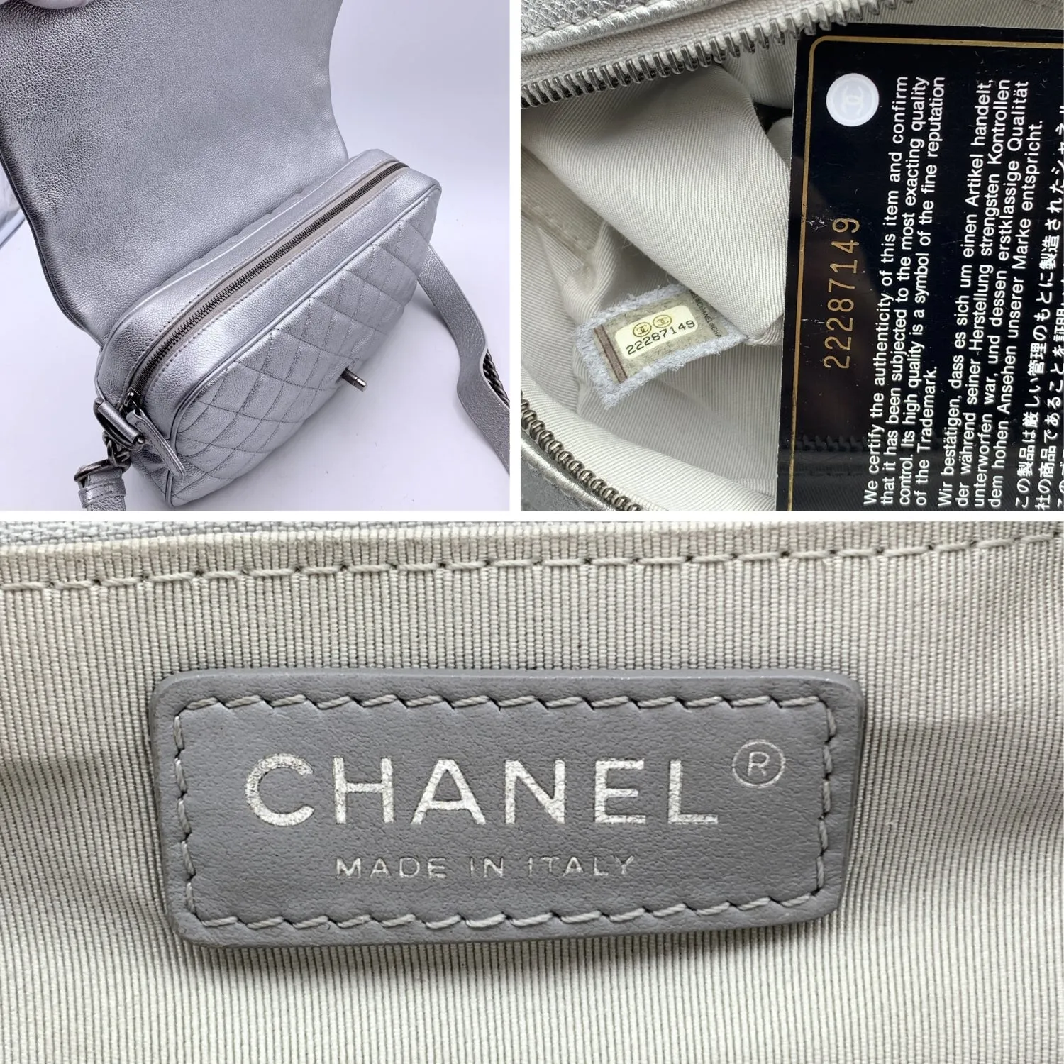 CHANEL Airline 2016 Silver Quilted Leather Easy New Shoulder Bag