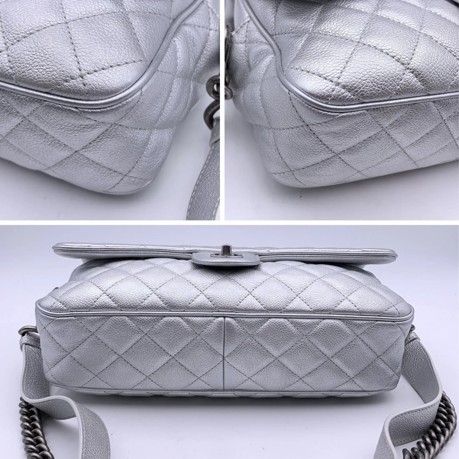 CHANEL Airline 2016 Silver Quilted Leather Easy New Shoulder Bag