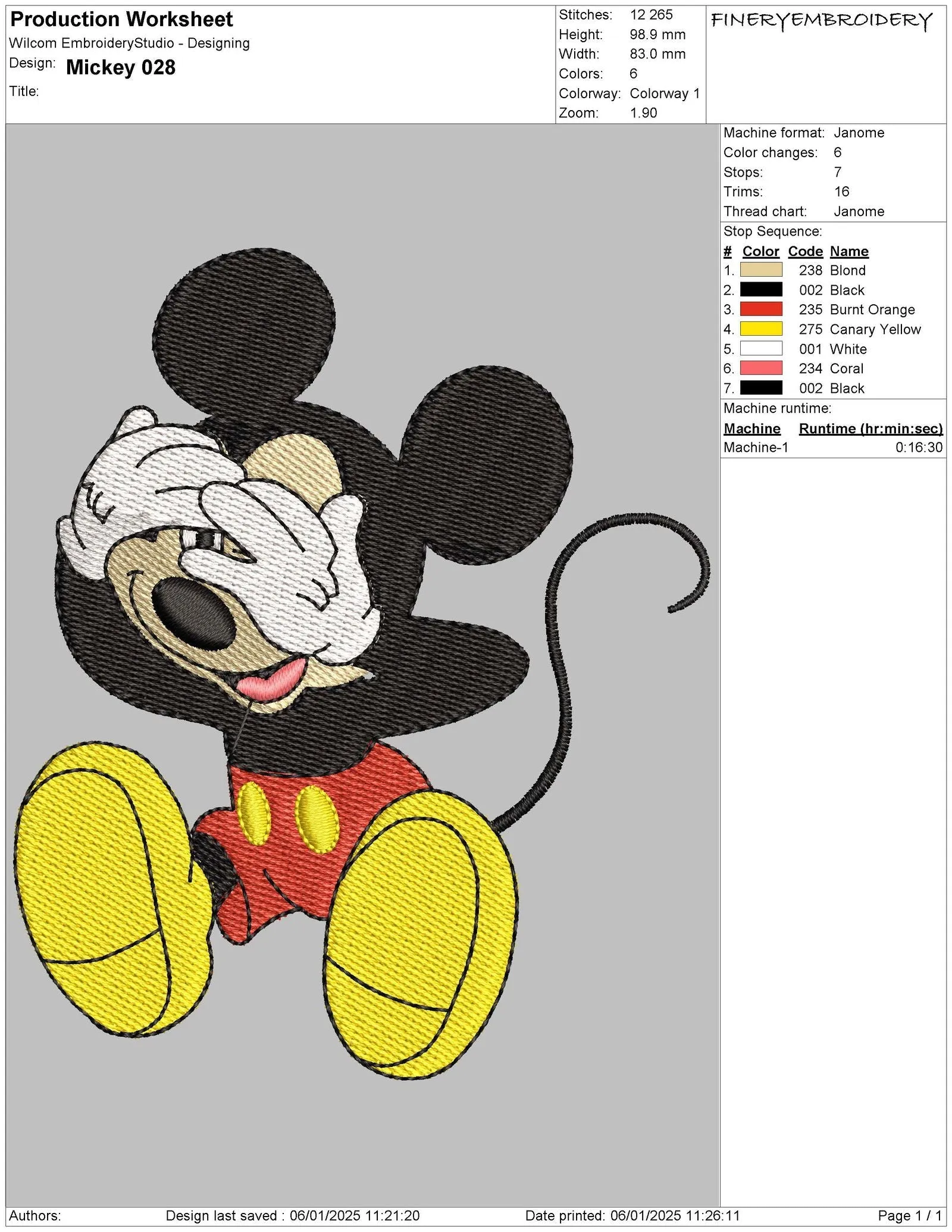 Classic Mickey Mouse Embroidery Design Pack – 4 Playful Designs