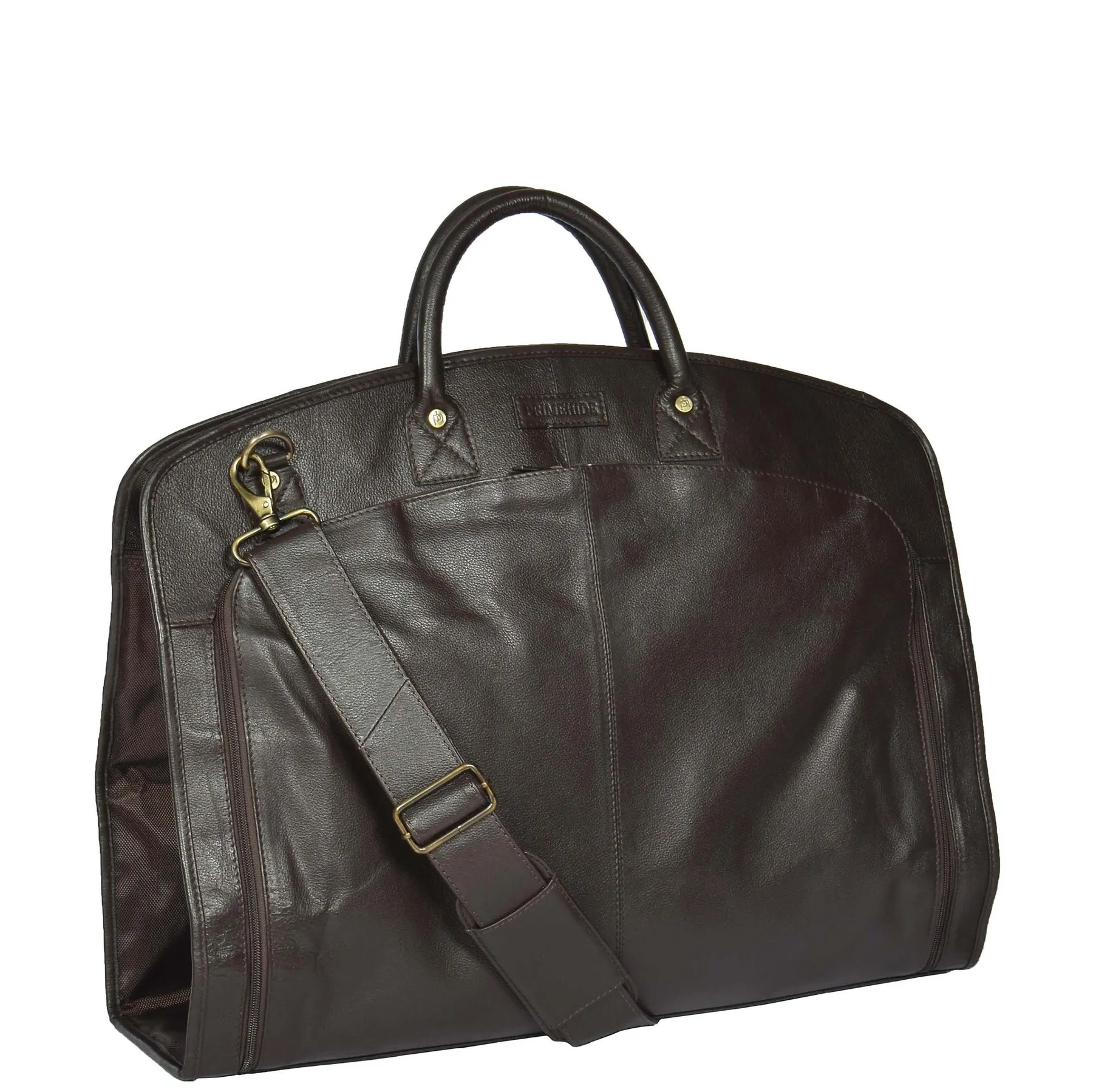 DR319 Genuine Soft Leather Suit Carrier Dress Garment Bag Brown
