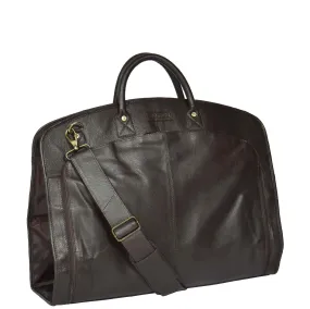 DR319 Genuine Soft Leather Suit Carrier Dress Garment Bag Brown