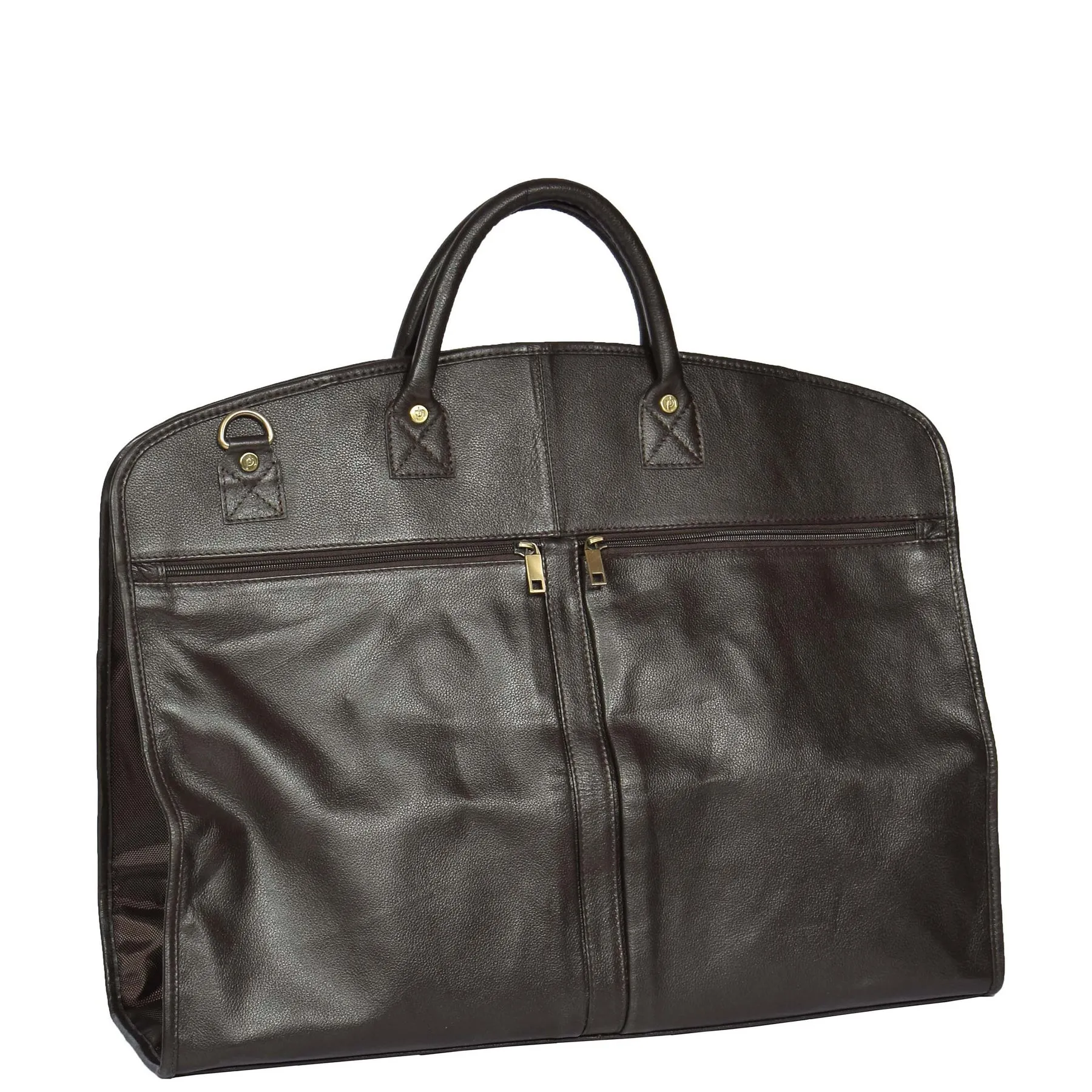 DR319 Genuine Soft Leather Suit Carrier Dress Garment Bag Brown