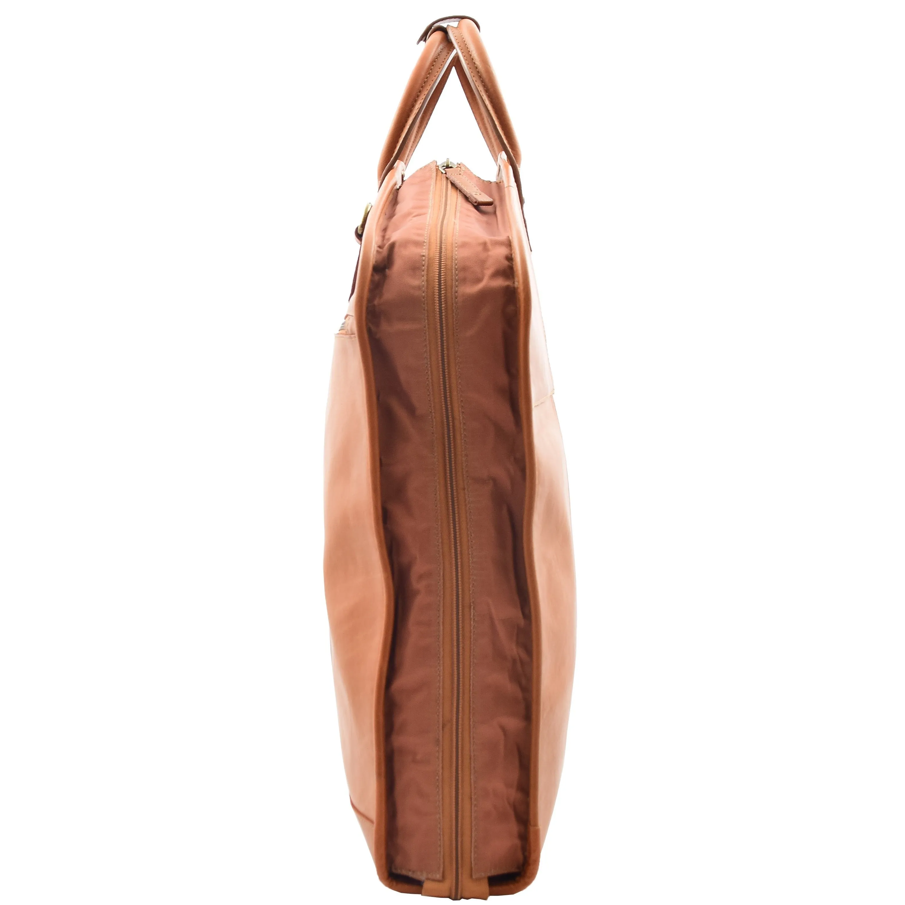 DR613 Genuine Leather Travel Suit Carrier Garment Bag Tan