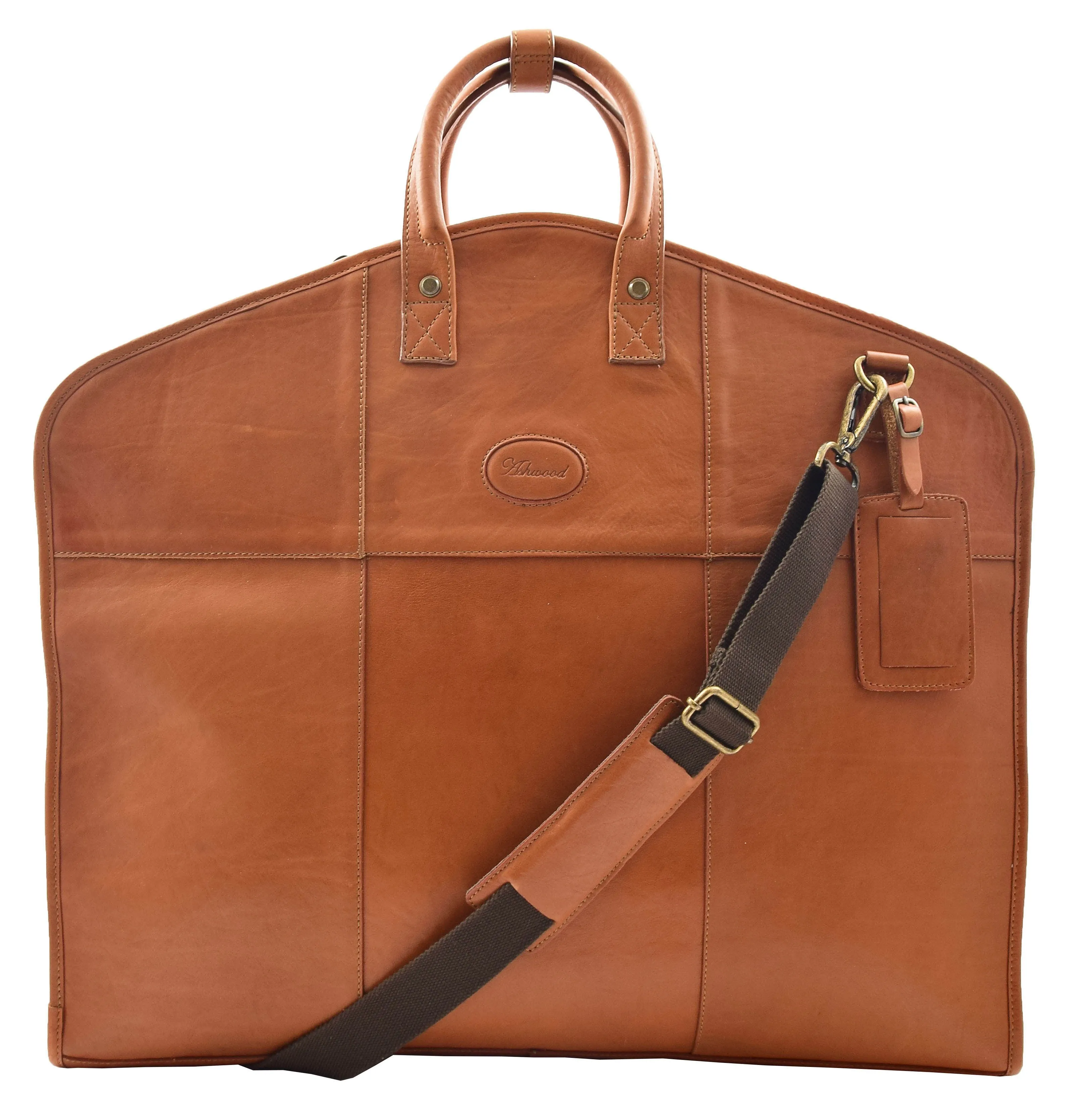 DR613 Genuine Leather Travel Suit Carrier Garment Bag Tan