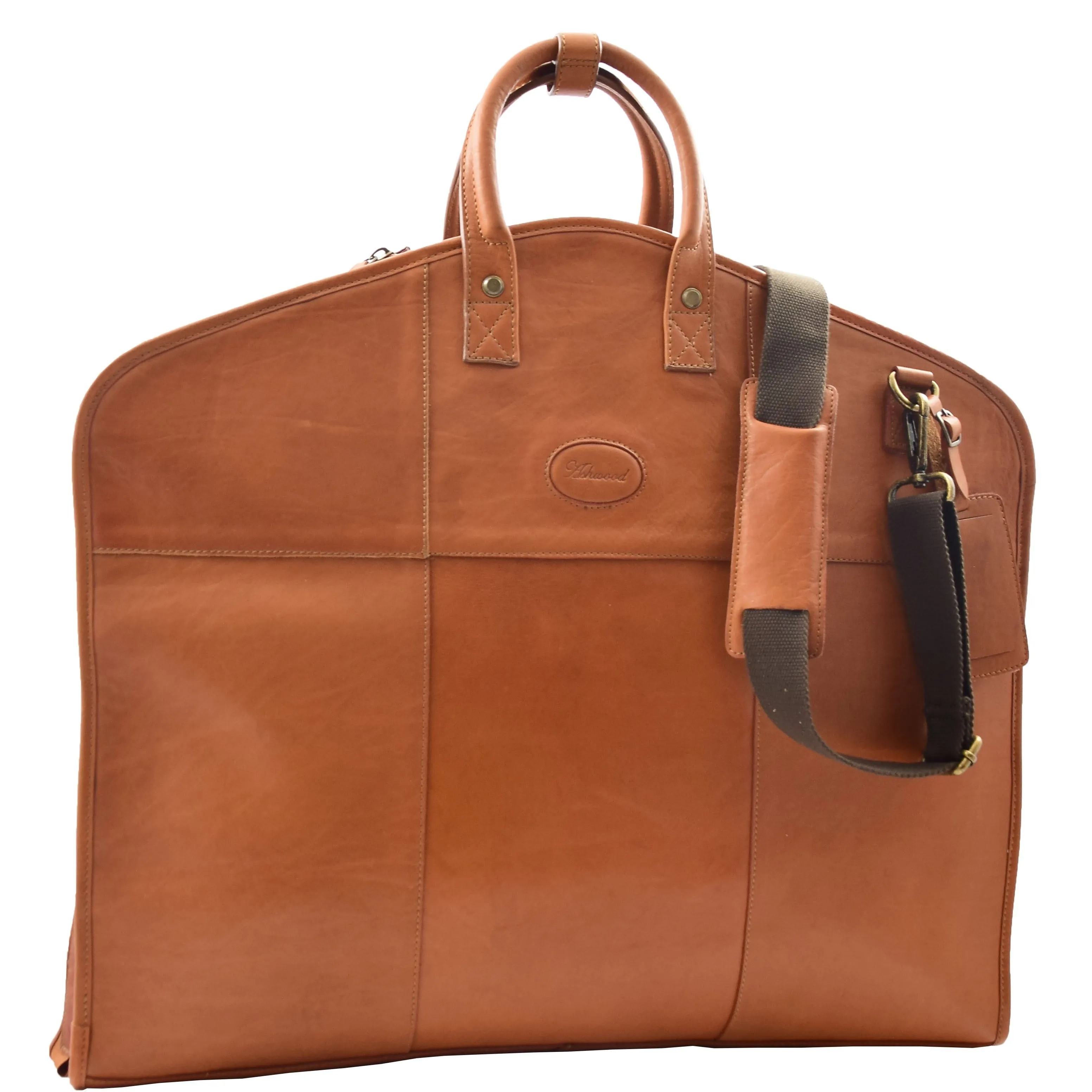 DR613 Genuine Leather Travel Suit Carrier Garment Bag Tan