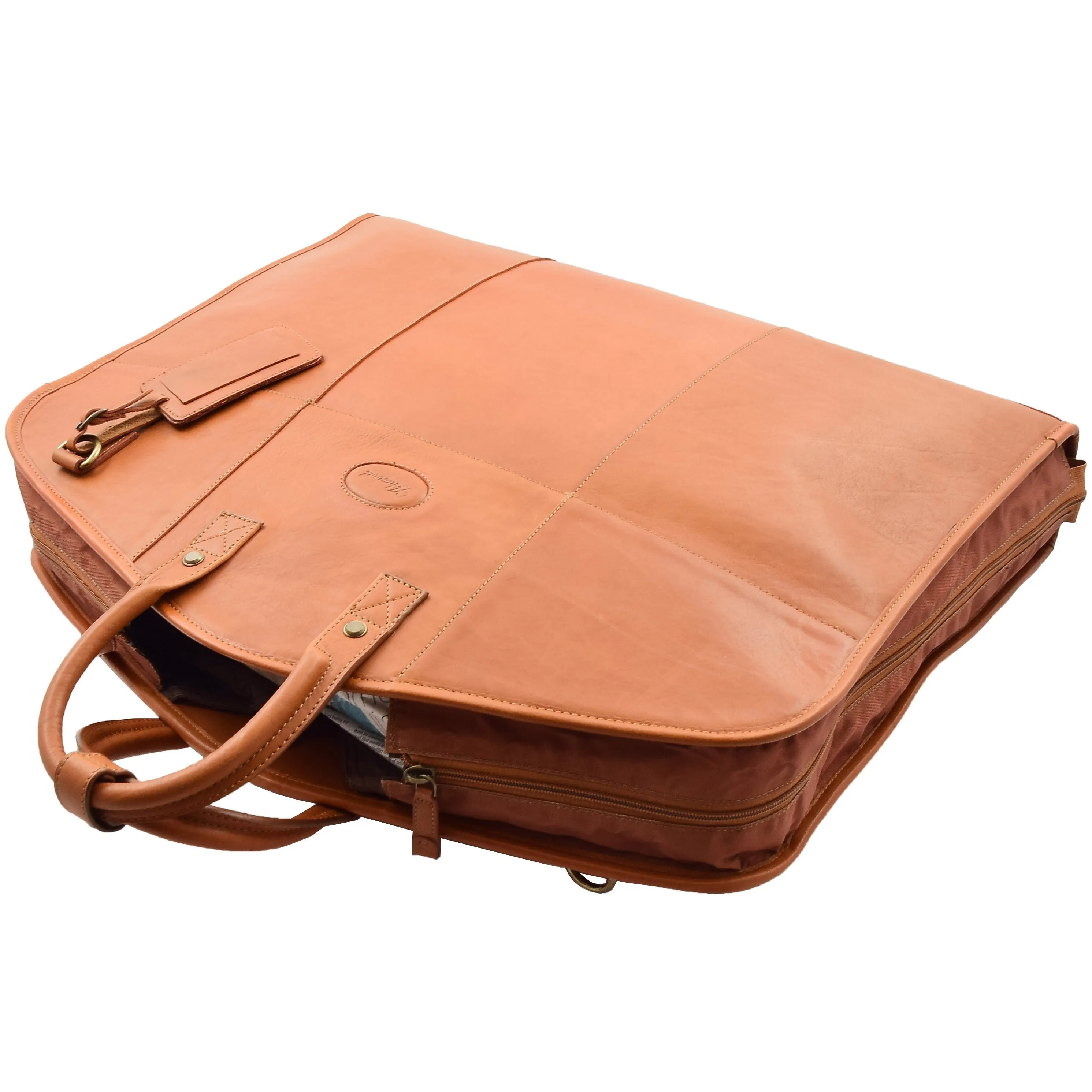 DR613 Genuine Leather Travel Suit Carrier Garment Bag Tan