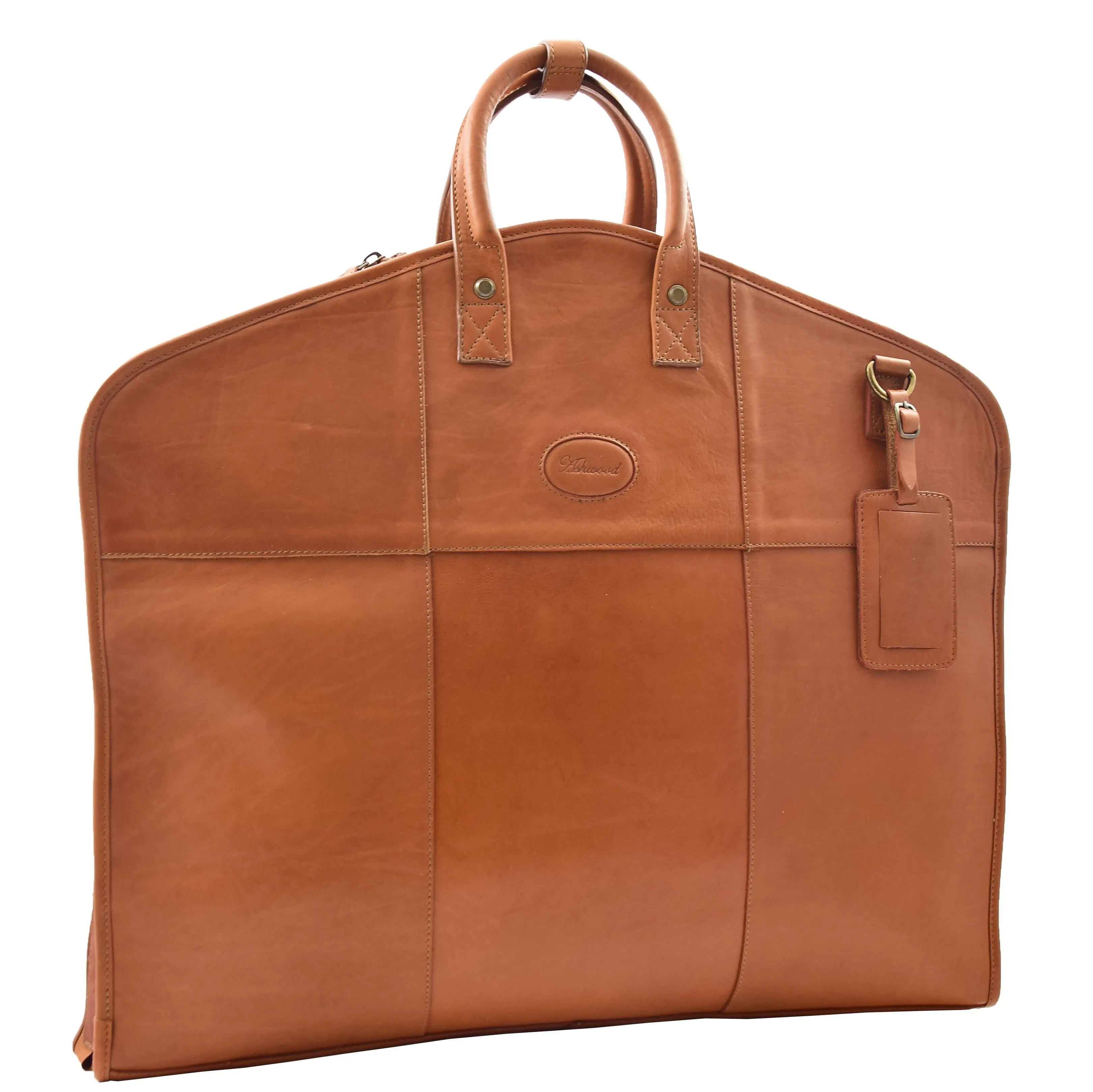 DR613 Genuine Leather Travel Suit Carrier Garment Bag Tan