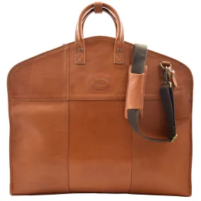 DR613 Genuine Leather Travel Suit Carrier Garment Bag Tan