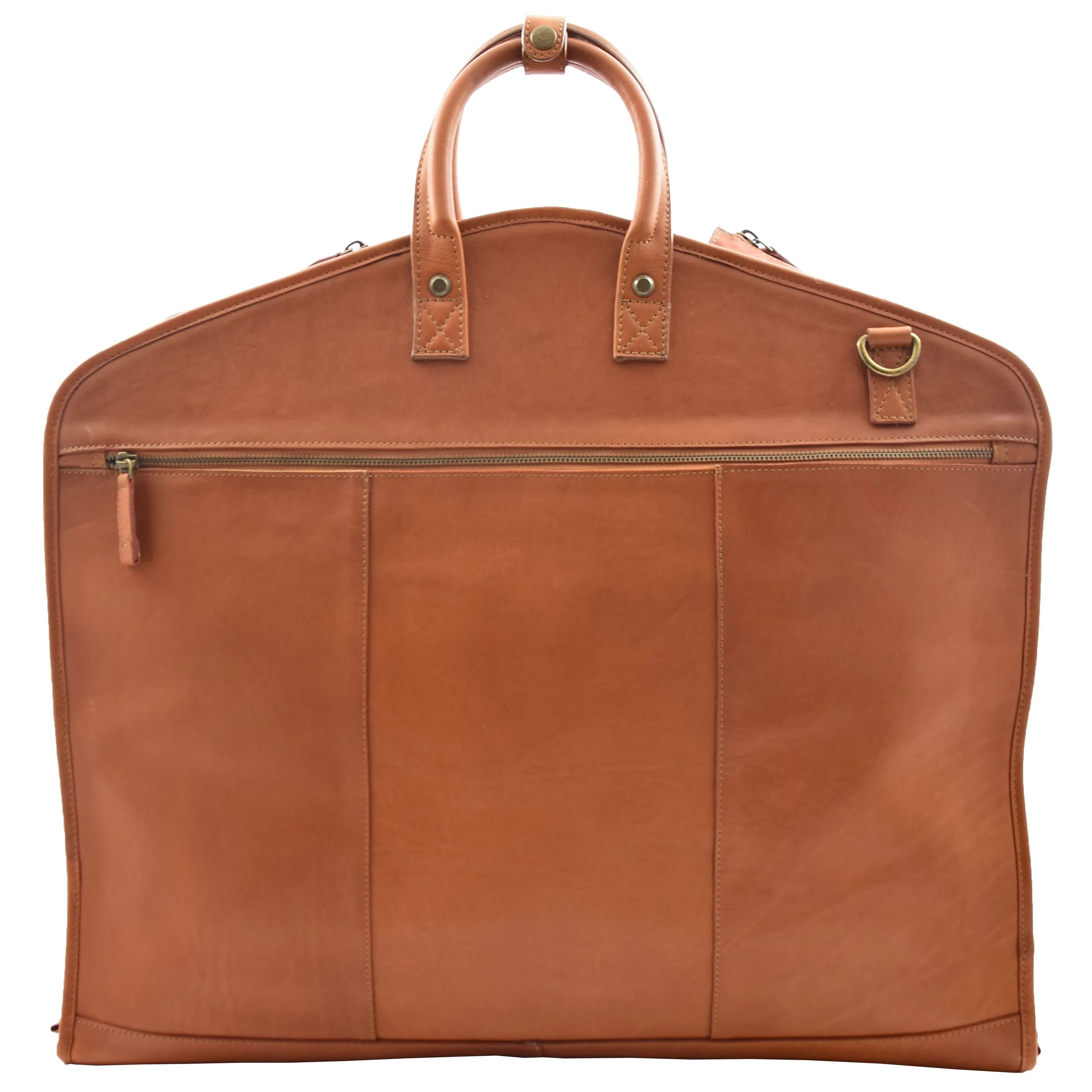 DR613 Genuine Leather Travel Suit Carrier Garment Bag Tan
