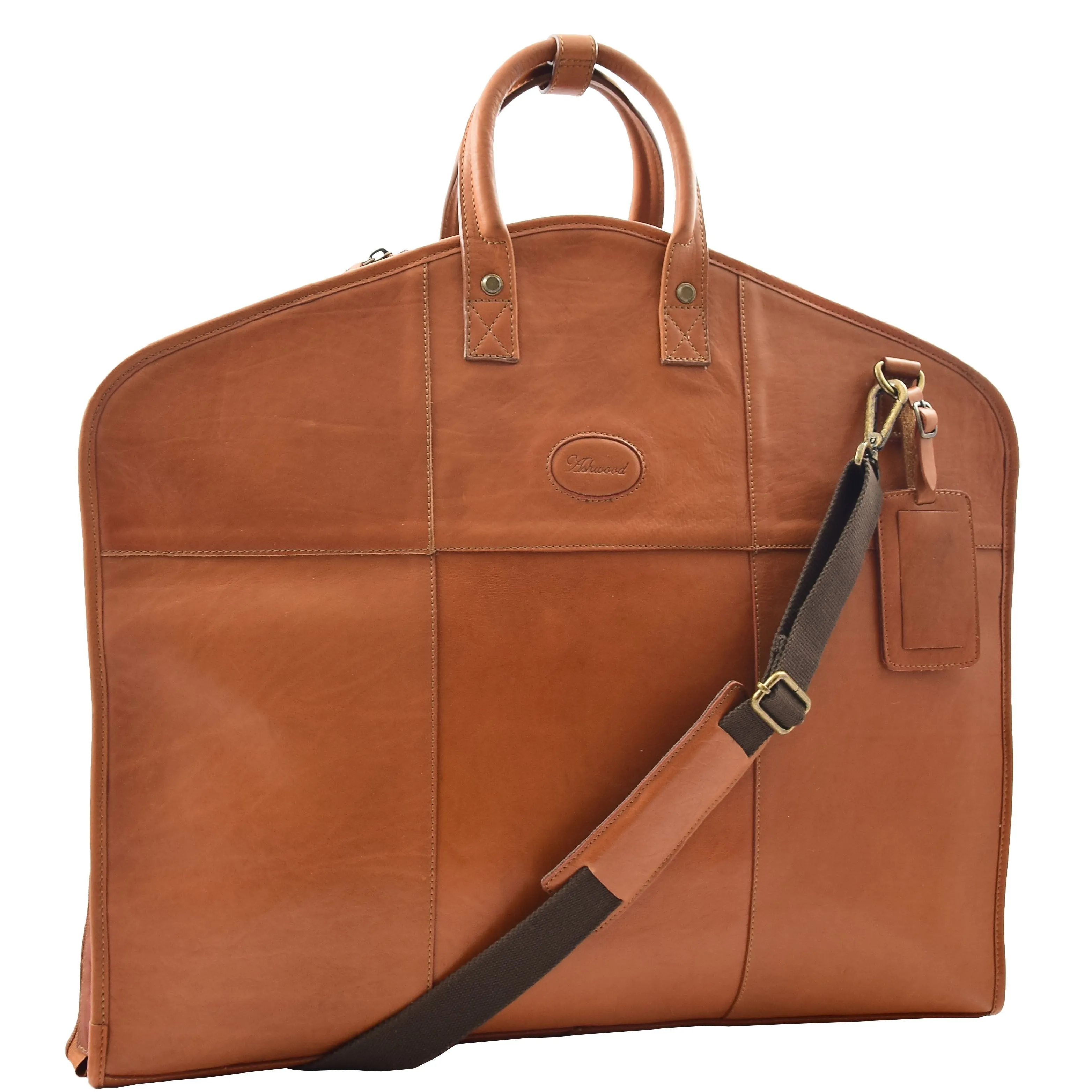 DR613 Genuine Leather Travel Suit Carrier Garment Bag Tan