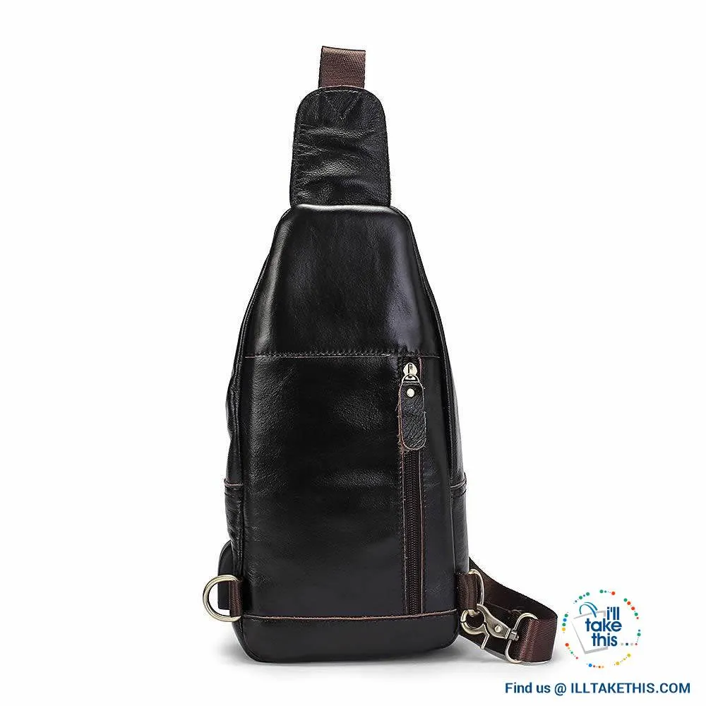 EASY Sling Shoulder All Leather Back Pack with USB Charging