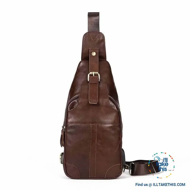 EASY Sling Shoulder All Leather Back Pack with USB Charging