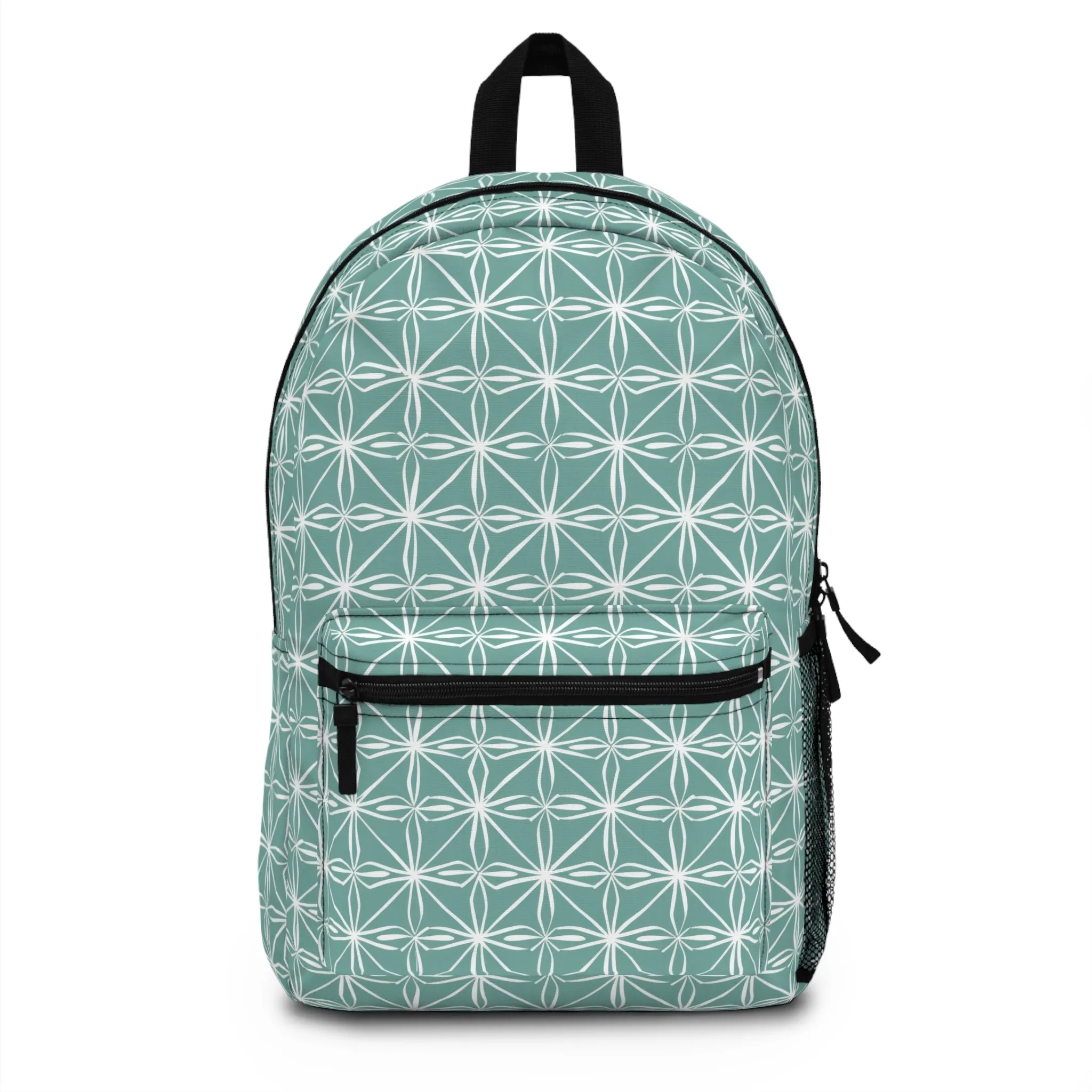 Elegant Minimalist Geometric Line Art in White and Teal Pattern Lightweight Stylish Durable Backpack (Made in USA)