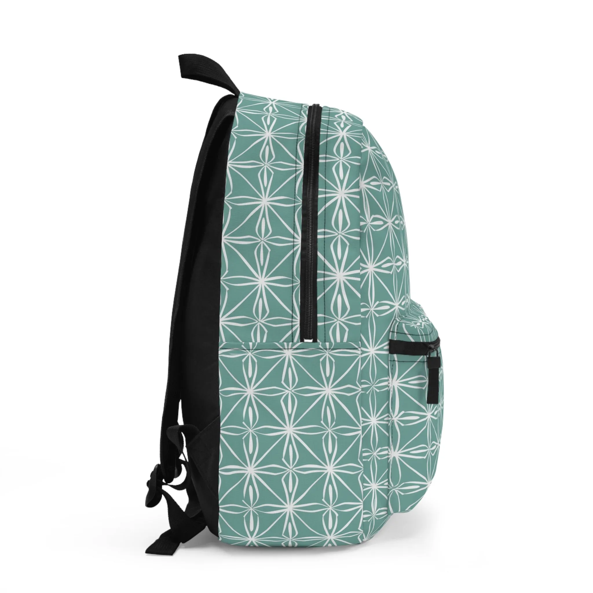 Elegant Minimalist Geometric Line Art in White and Teal Pattern Lightweight Stylish Durable Backpack (Made in USA)