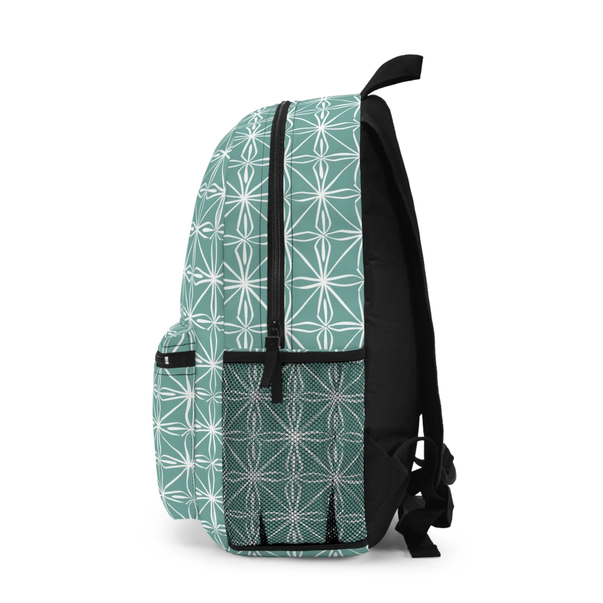 Elegant Minimalist Geometric Line Art in White and Teal Pattern Lightweight Stylish Durable Backpack (Made in USA)