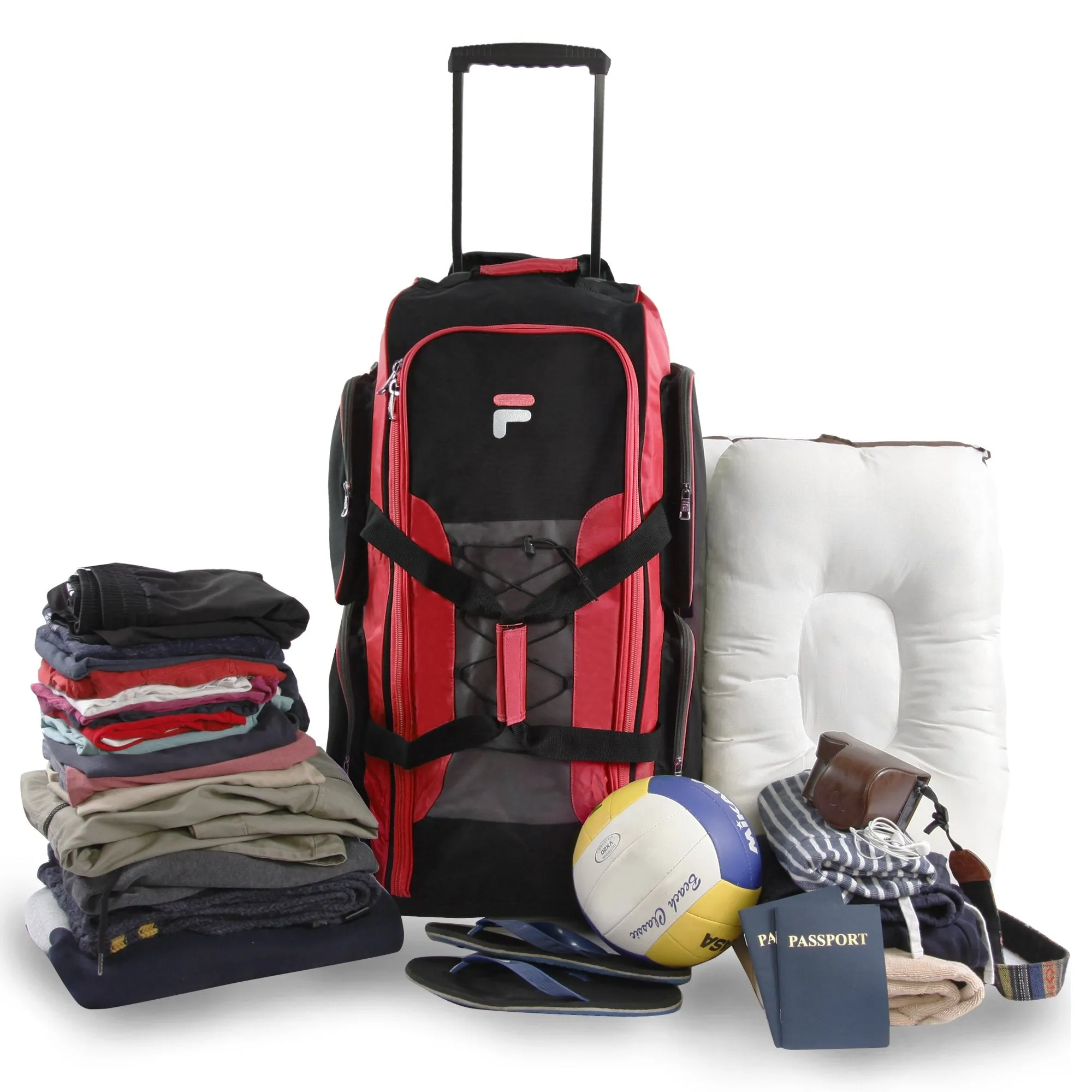 Fila 32" Large Lightweight Rolling Duffel Bag, Red, One Size