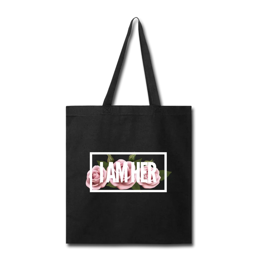 I AM HER - Women's Canvas Tote Bag - Rose Design