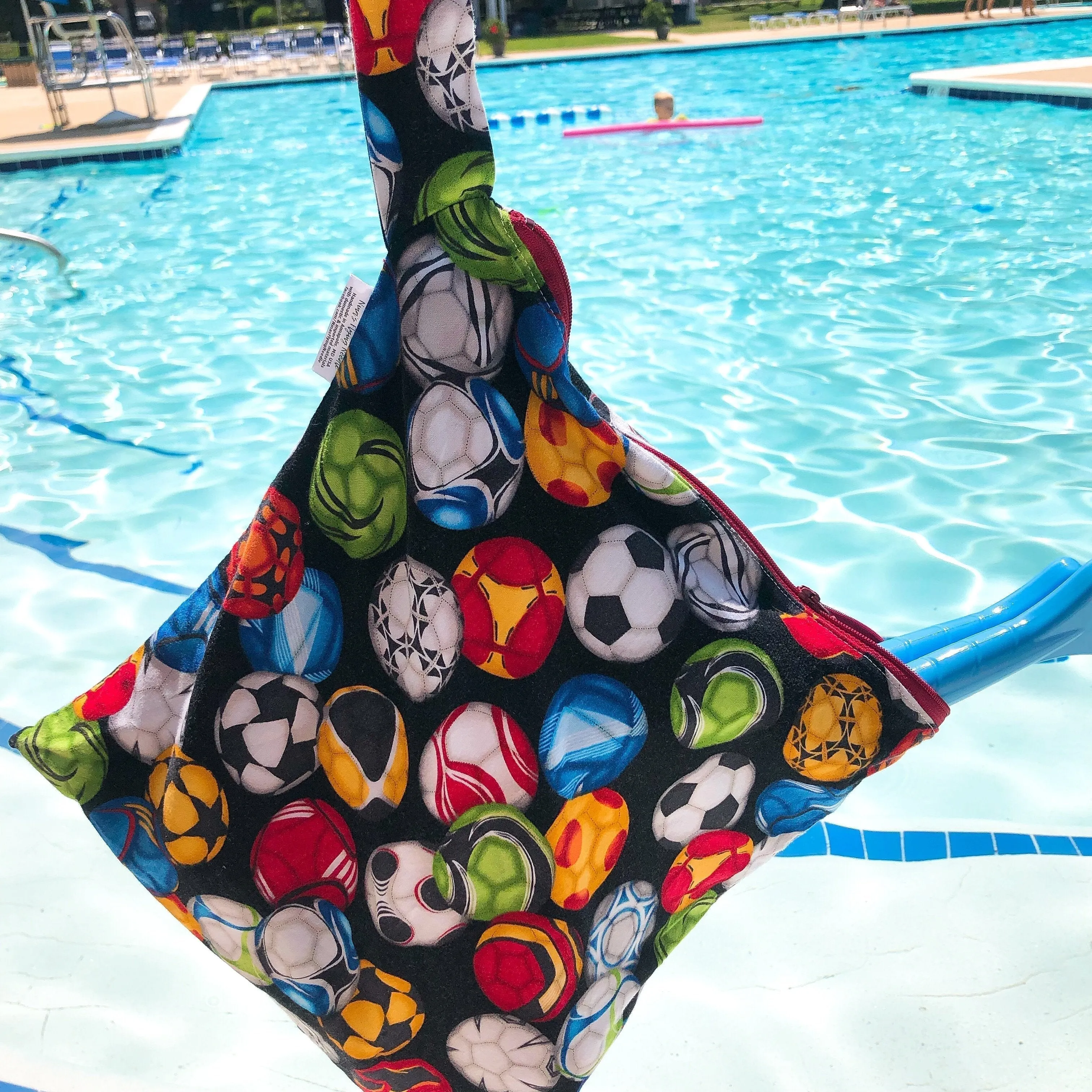 Large Wet Bag with Handle Solid Gray and Grid