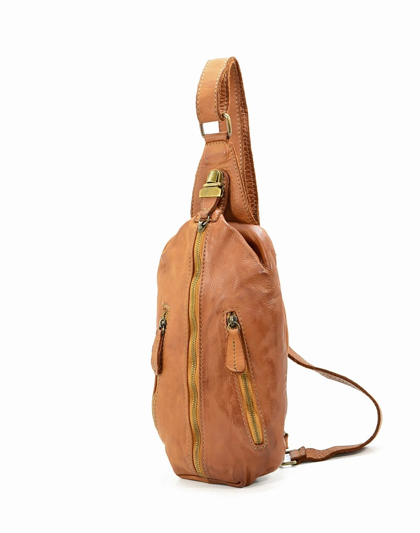 MARCO POLO● Große Leder Bauchtasche für Damen und Herren. Toscany Vintage Leder. Braun-cognac