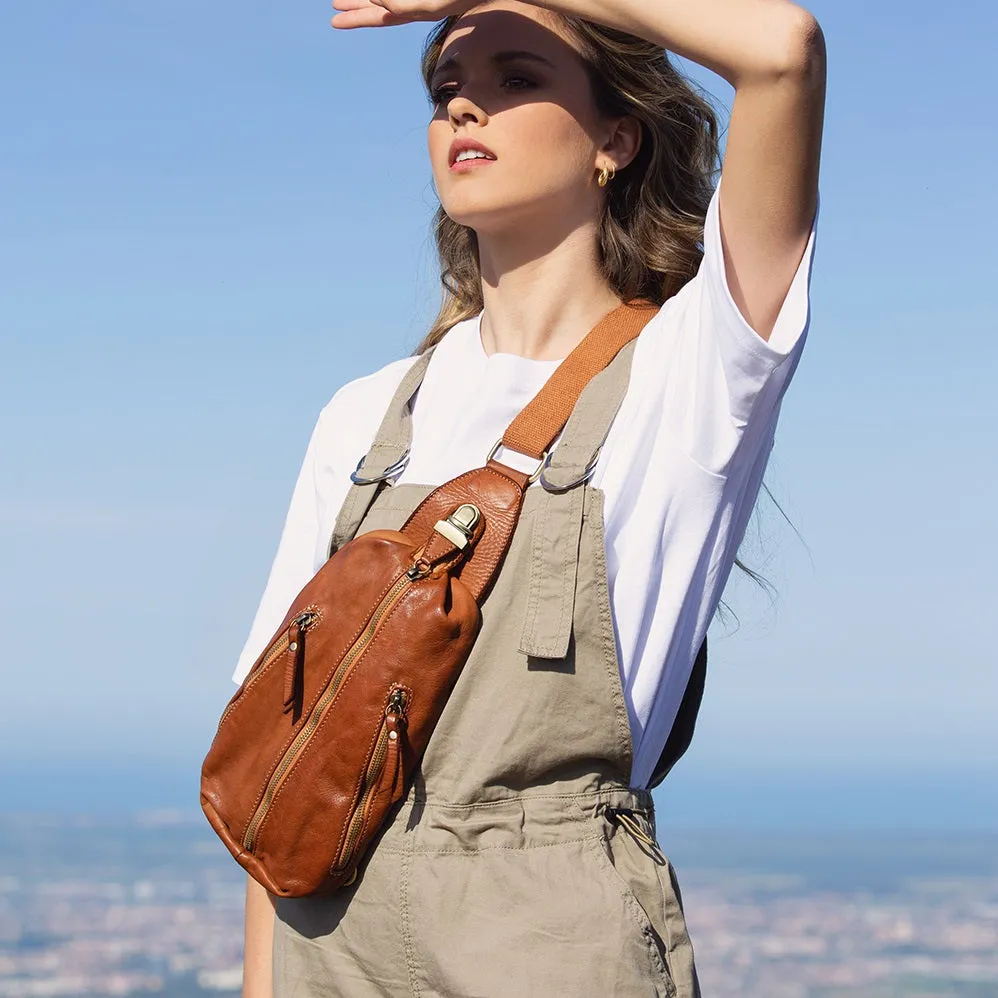 MARCO POLO● Große Leder Bauchtasche für Damen und Herren. Toscany Vintage Leder. Braun-cognac