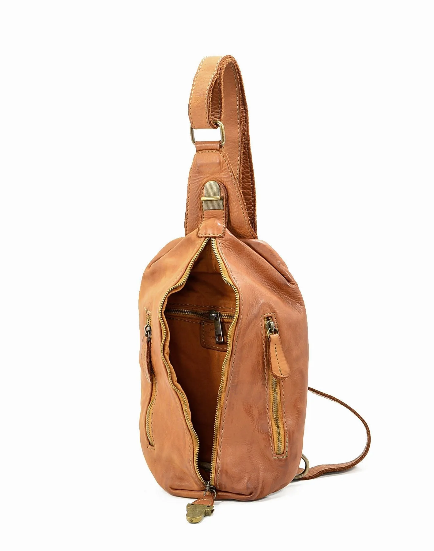 MARCO POLO● Große Leder Bauchtasche für Damen und Herren. Toscany Vintage Leder. Braun-cognac