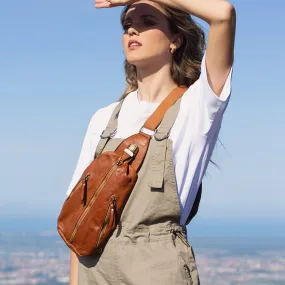 MARCO POLO● Große Leder Bauchtasche für Damen und Herren. Toscany Vintage Leder. Braun-cognac