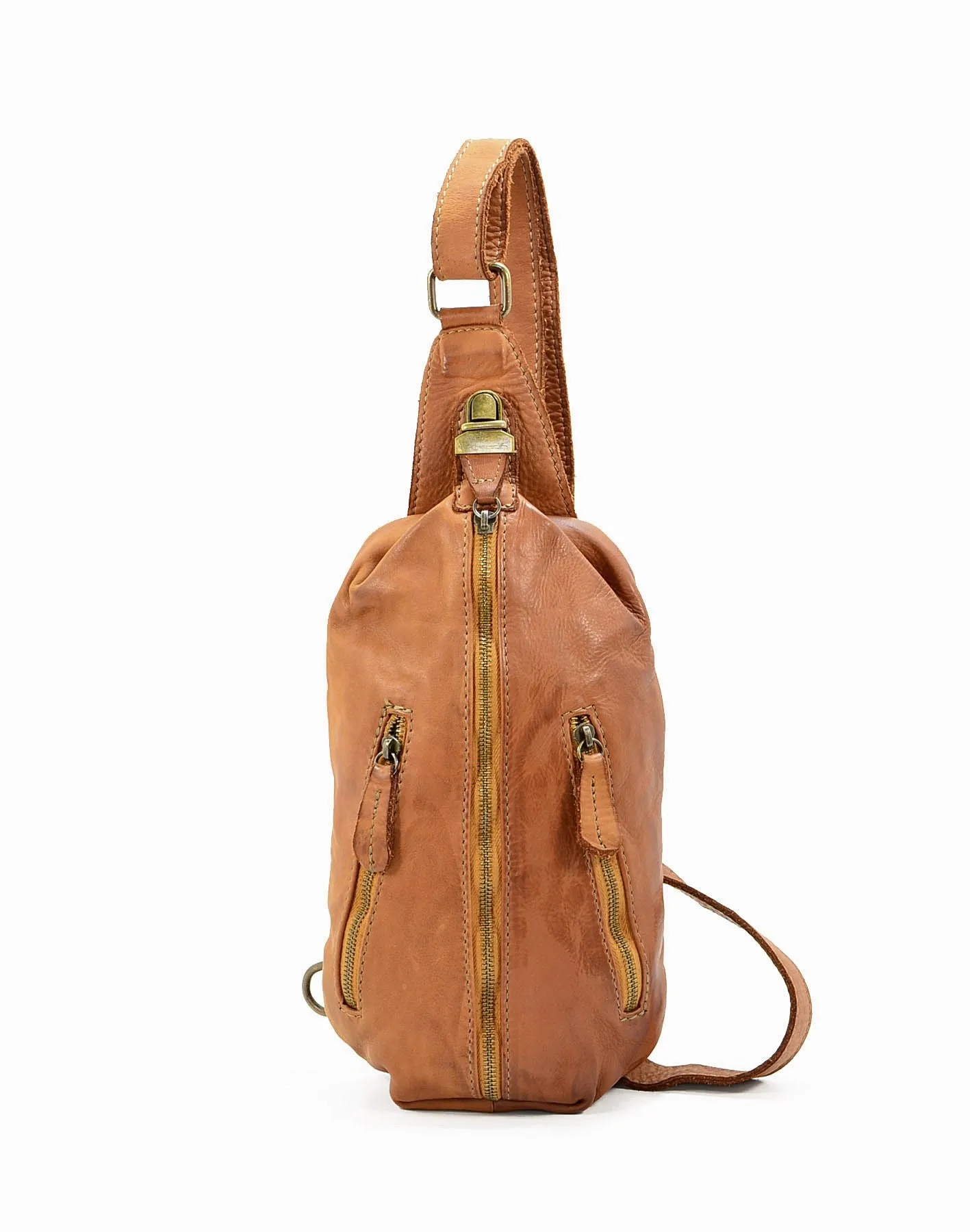MARCO POLO● Große Leder Bauchtasche für Damen und Herren. Toscany Vintage Leder. Braun-cognac