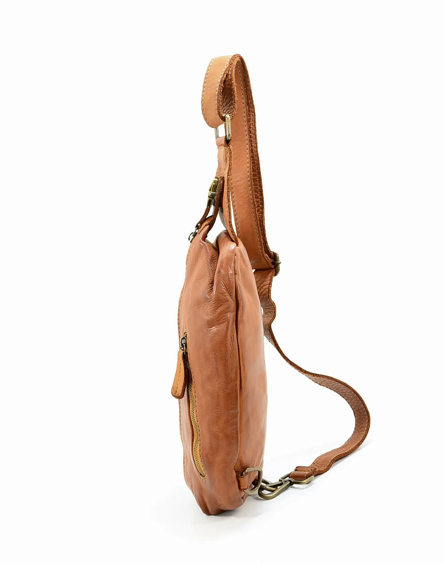 MARCO POLO● Große Leder Bauchtasche für Damen und Herren. Toscany Vintage Leder. Braun-cognac