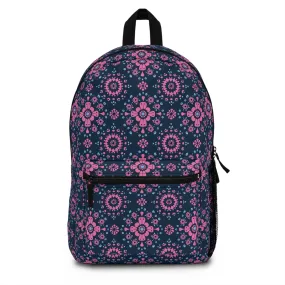Midnight Garden in Pink and Blue Floral Mandala Pattern on Navy Lightweight Stylish Durable Backpack (Made in USA)