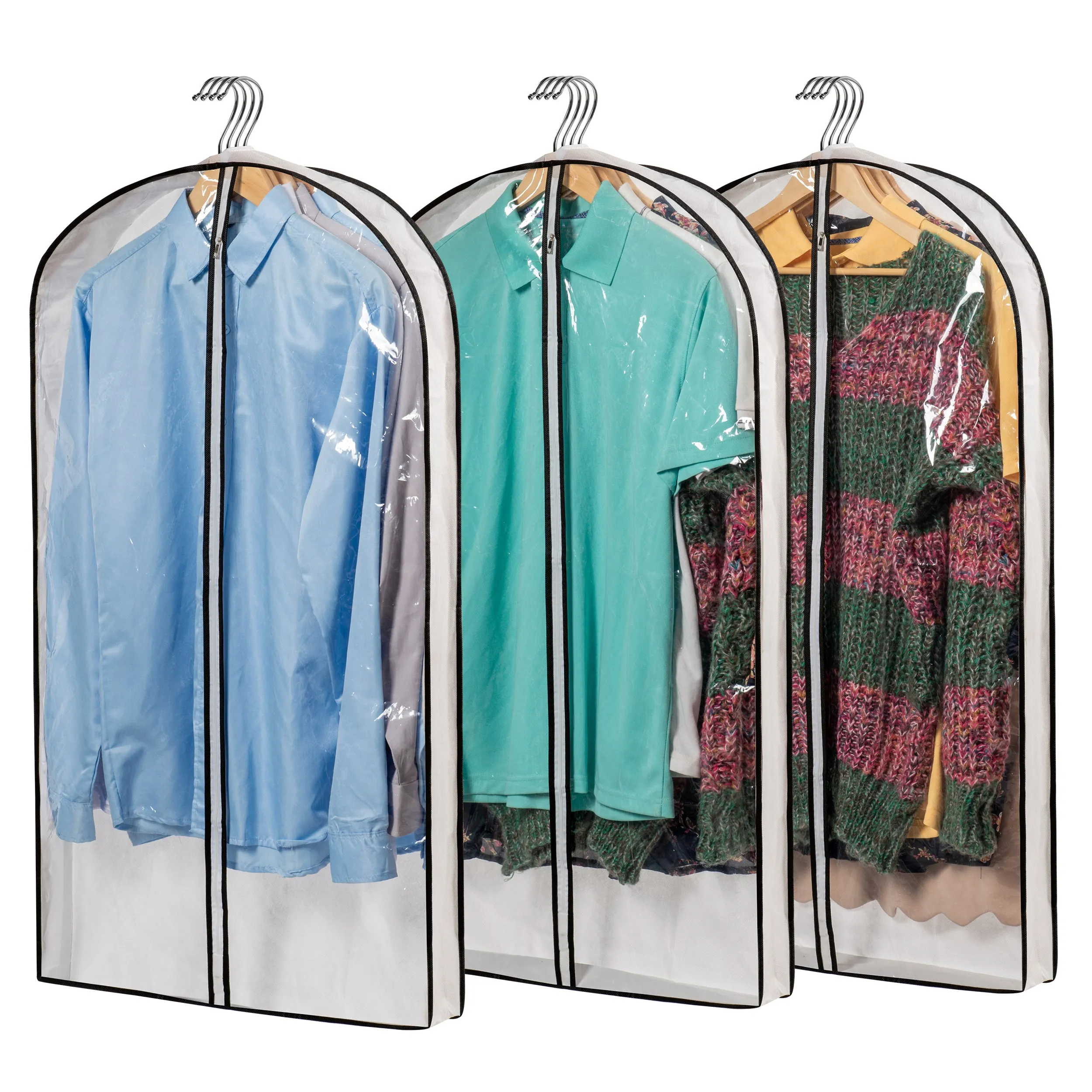 Mskitchen Hanging Clothes Bag with 4" Gusseted Garment Bag for Storage Suit Bag for Closet Clear Garment Bags Dress Covers Garment Bags for Suits, Sweaters, Shirts - 24"x 40"x 4"/ 3 Pack-6 Pack