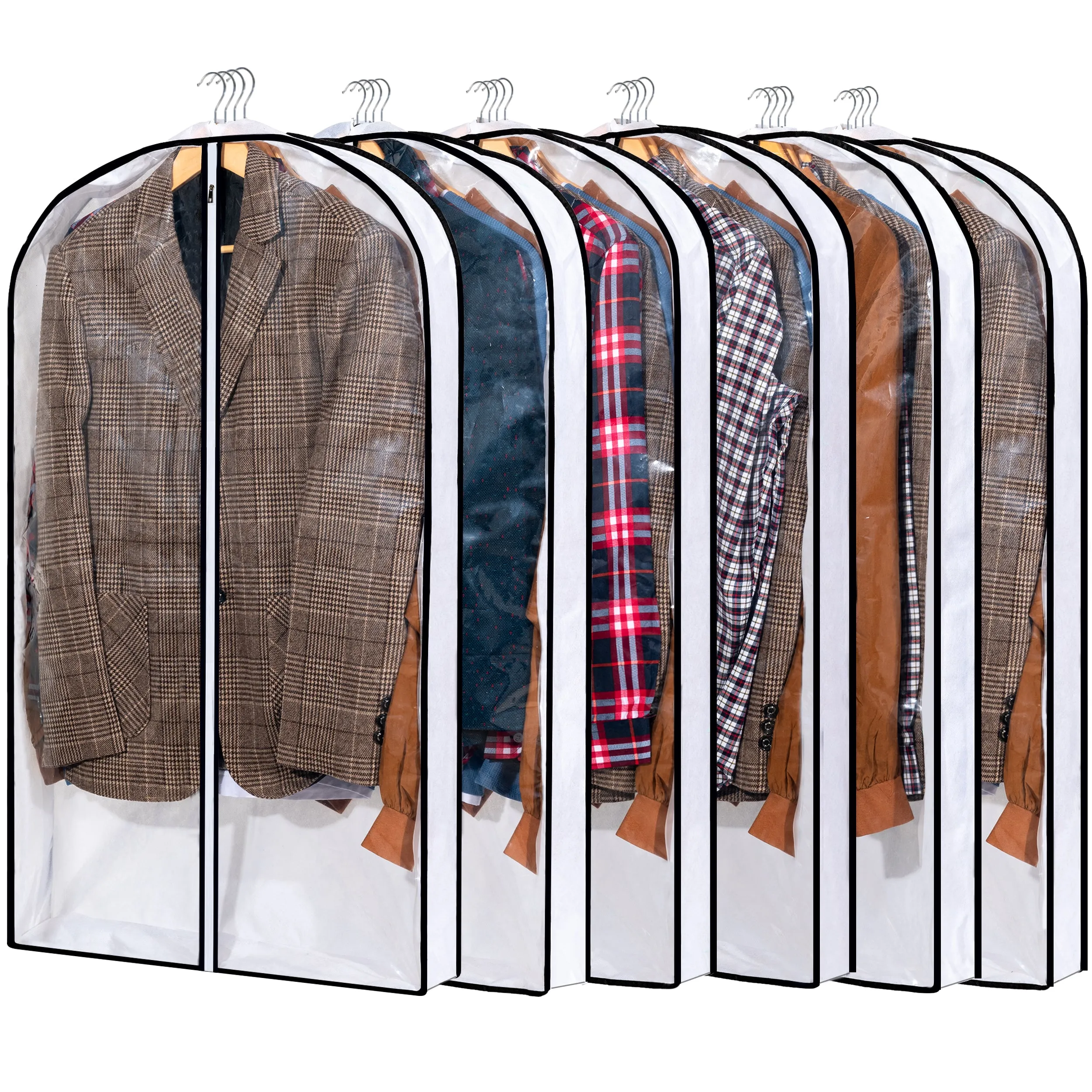 Mskitchen Hanging Clothes Bag with 4" Gusseted Garment Bag for Storage Suit Bag for Closet Clear Garment Bags Dress Covers Garment Bags for Suits, Sweaters, Shirts - 24"x 40"x 4"/ 3 Pack-6 Pack