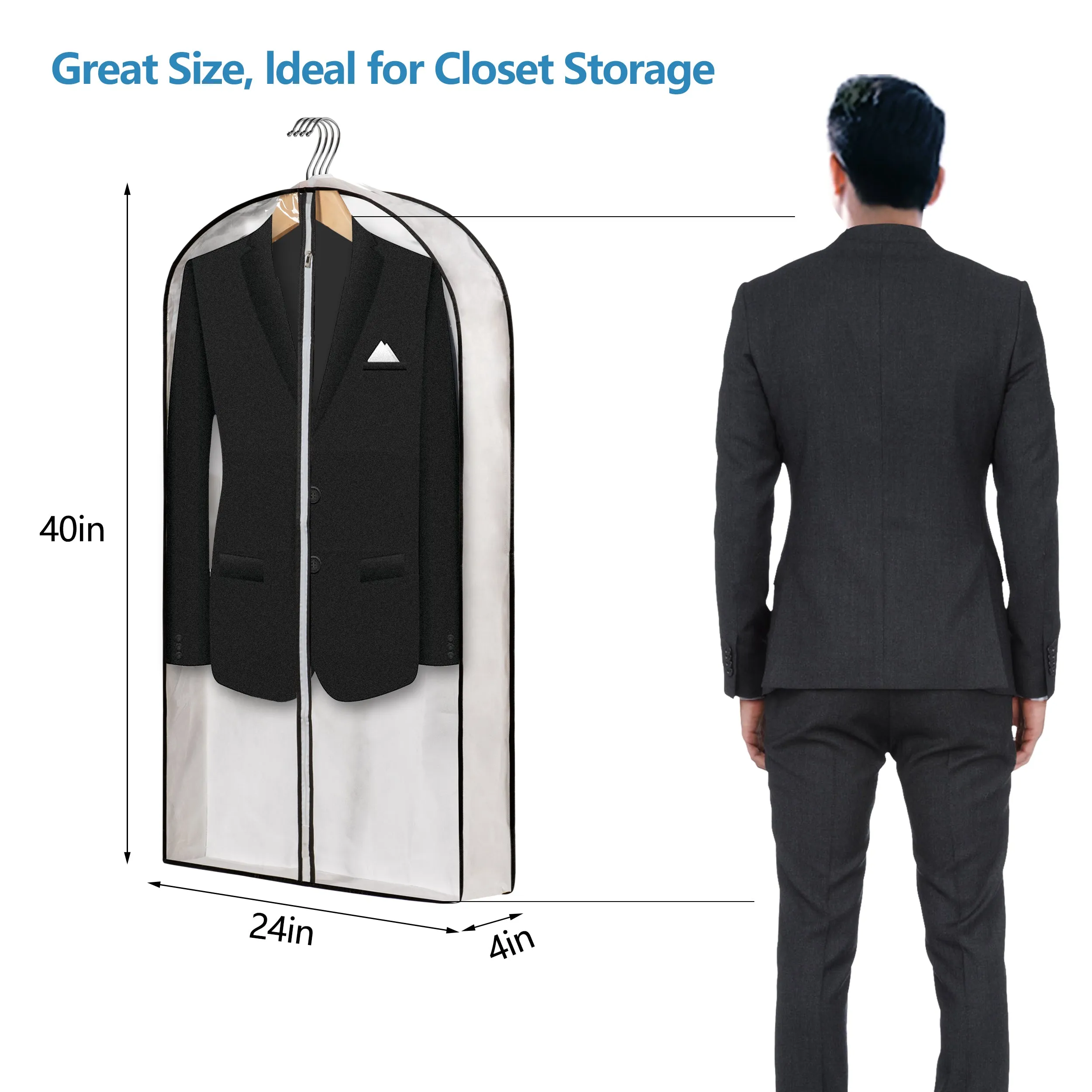 Mskitchen Hanging Clothes Bag with 4" Gusseted Garment Bag for Storage Suit Bag for Closet Clear Garment Bags Dress Covers Garment Bags for Suits, Sweaters, Shirts - 24"x 40"x 4"/ 3 Pack-6 Pack