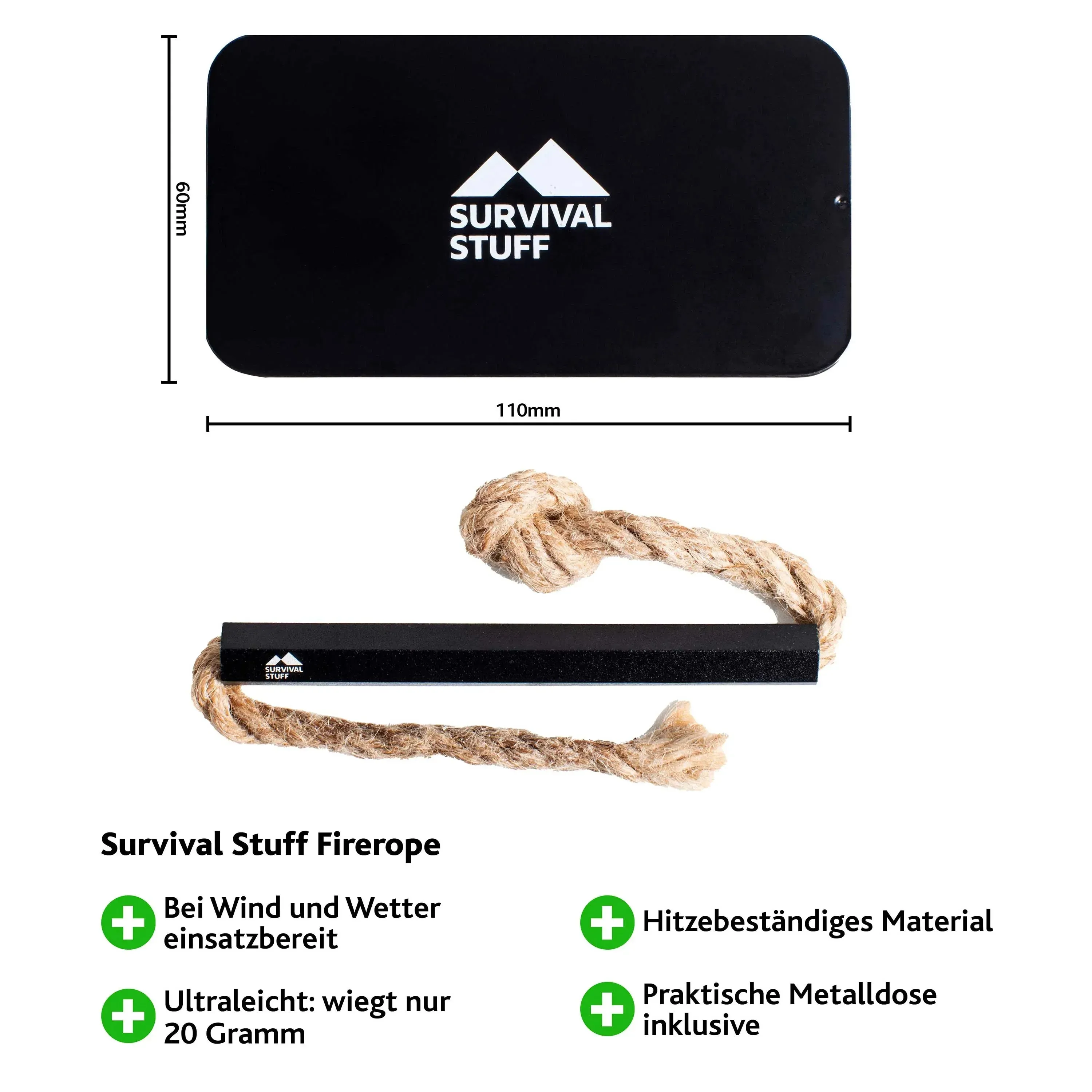 Survival Stuff Feuerstahl Firerope schwarz