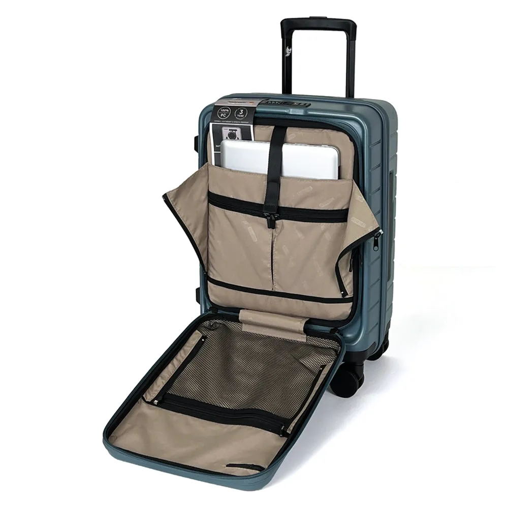turaco 20" Silent Double Wheel Expandable Polycarbonate Hard Case Luggage with Anti-Theft Zipper & TSA Lock - Stone Blue