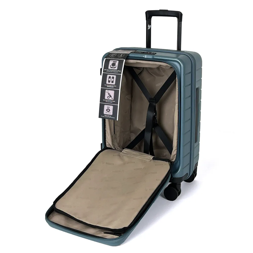 turaco 20" Silent Double Wheel Expandable Polycarbonate Hard Case Luggage with Anti-Theft Zipper & TSA Lock - Stone Blue