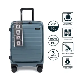 turaco 20" Silent Double Wheel Expandable Polycarbonate Hard Case Luggage with Anti-Theft Zipper & TSA Lock - Stone Blue