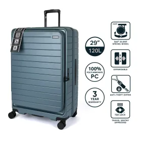 turaco 29" Silent Double Wheel Expandable Polycarbonate Hard Case Luggage with Anti-Theft Zipper & TSA Lock - Stone Blue