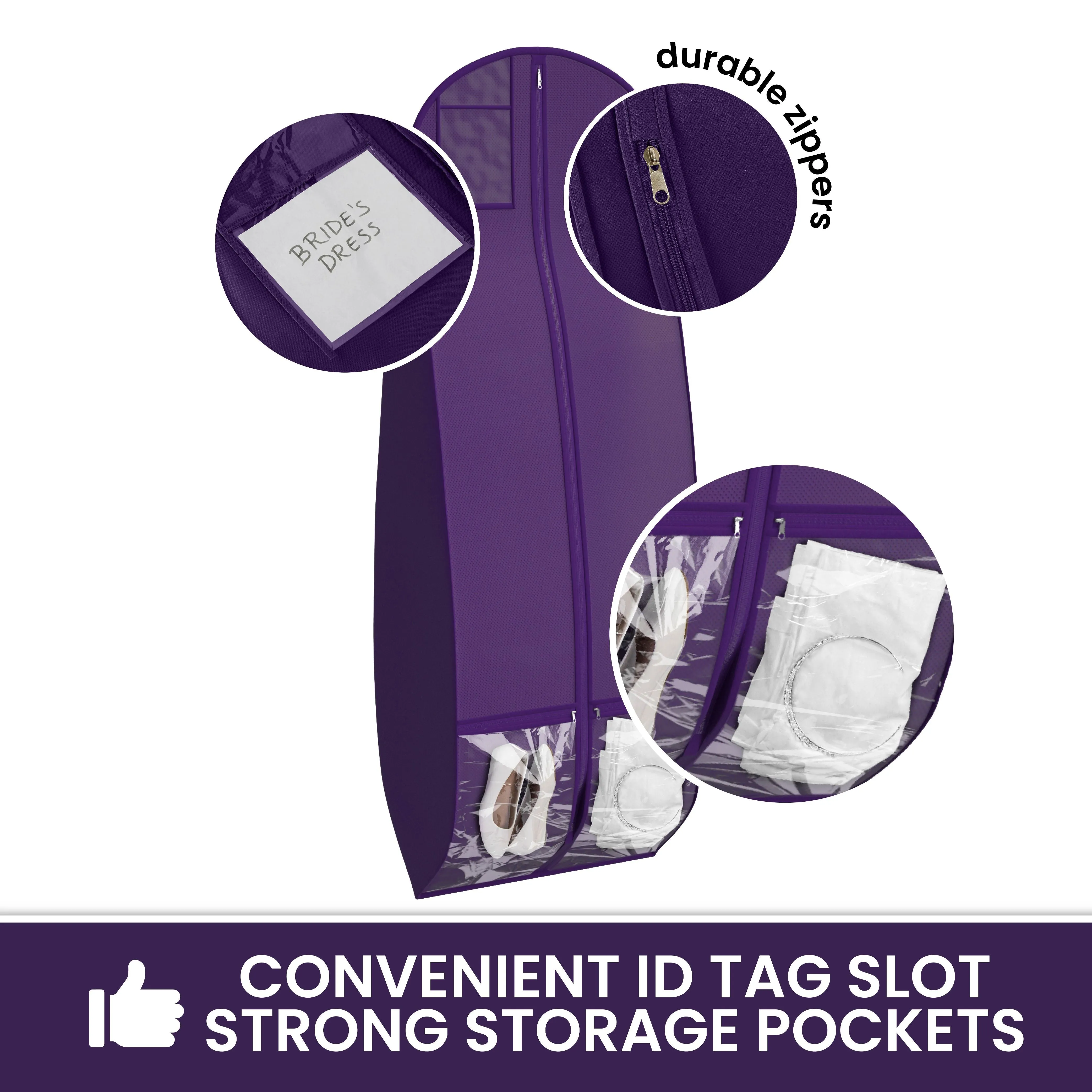 Wedding Dress Garment Bag 16 inch Gusseted, for Long Puffy Gowns, Clear Vinyl Pouch for Labeling