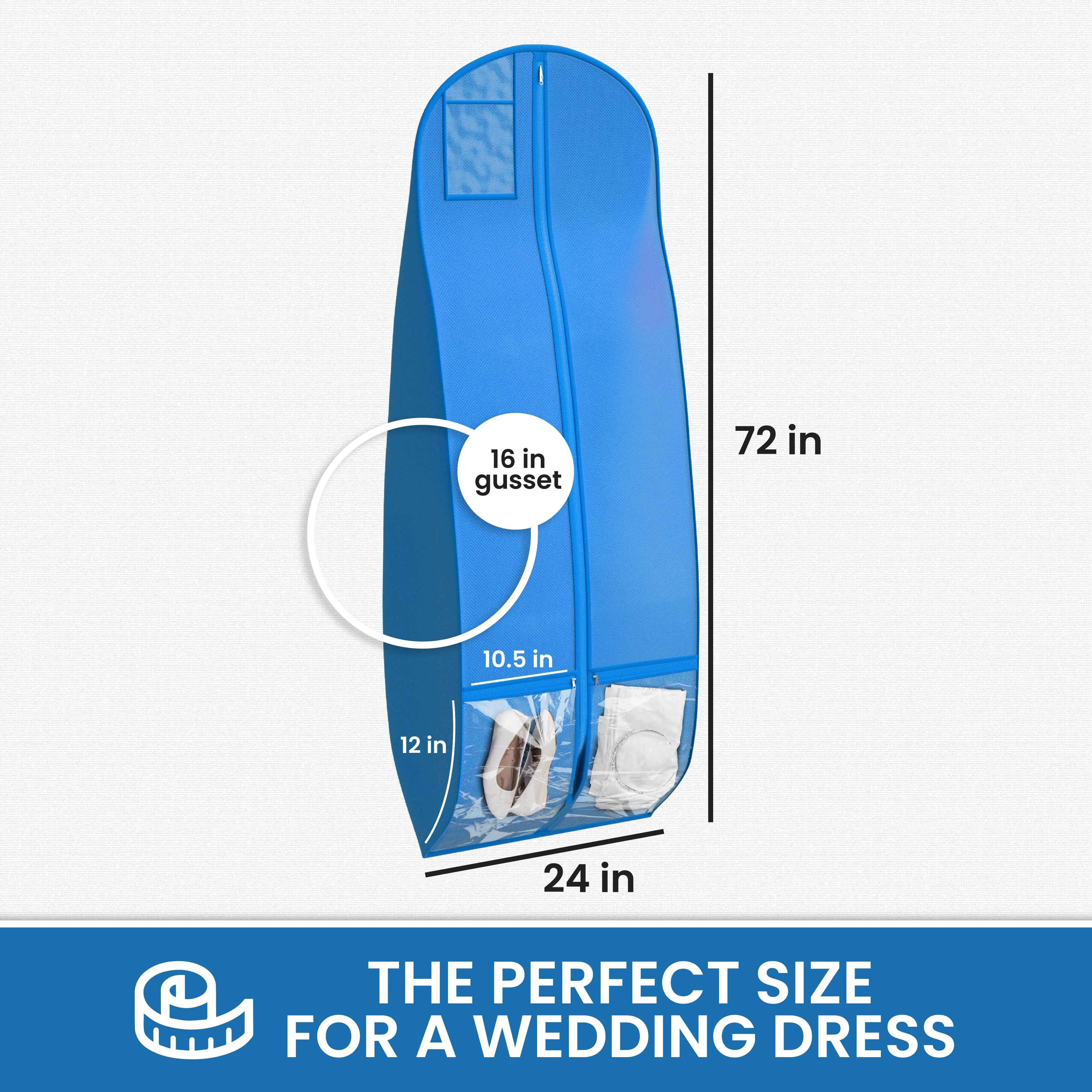 Wedding Dress Garment Bag 16 inch Gusseted, for Long Puffy Gowns, Clear Vinyl Pouch for Labeling