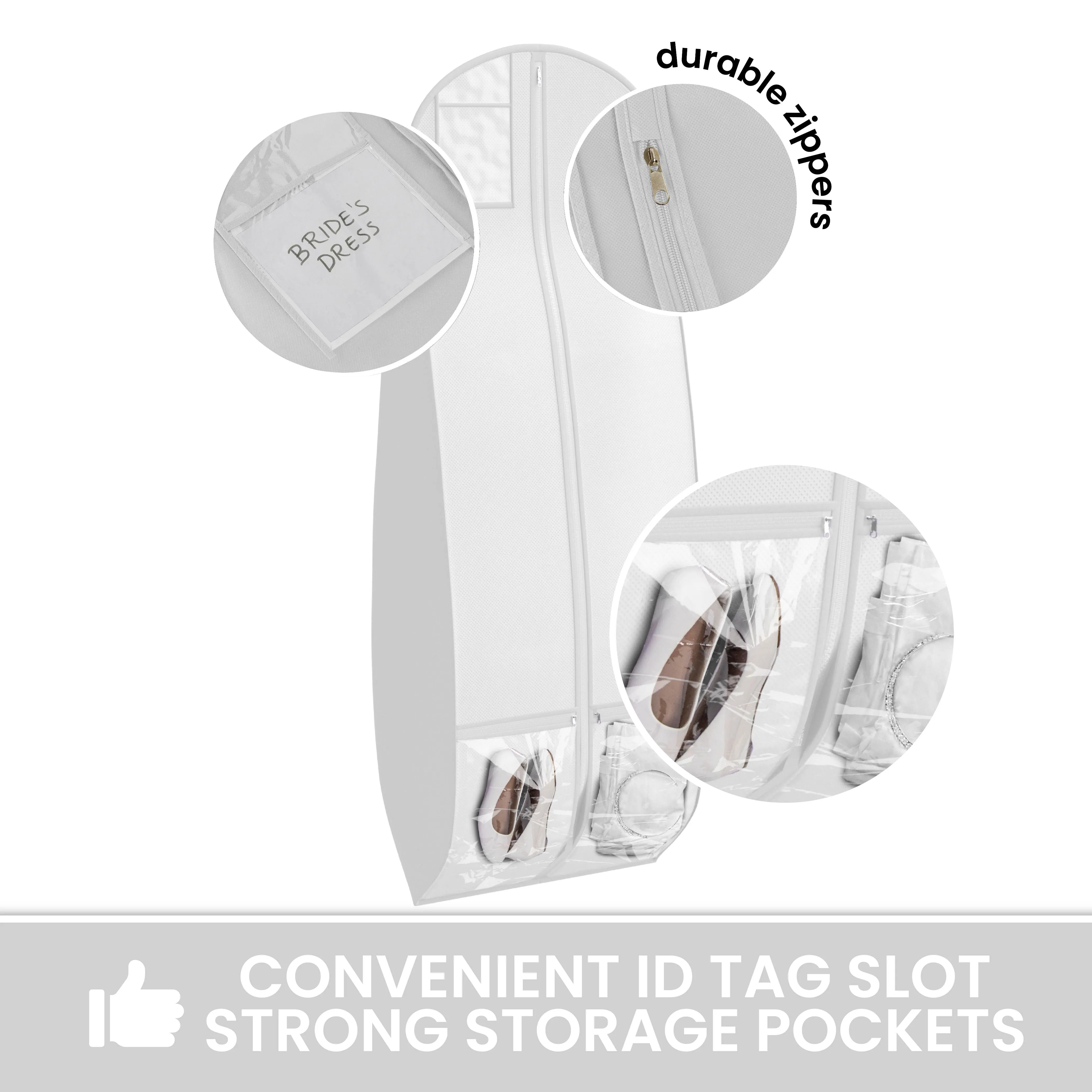 Wedding Dress Garment Bag 16 inch Gusseted, for Long Puffy Gowns, Clear Vinyl Pouch for Labeling
